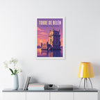 Belém Tower Lisbon Portugal Framed Poster | Vintage Travel Wall Art | Black Walnut White Frame | 16x24 20x30