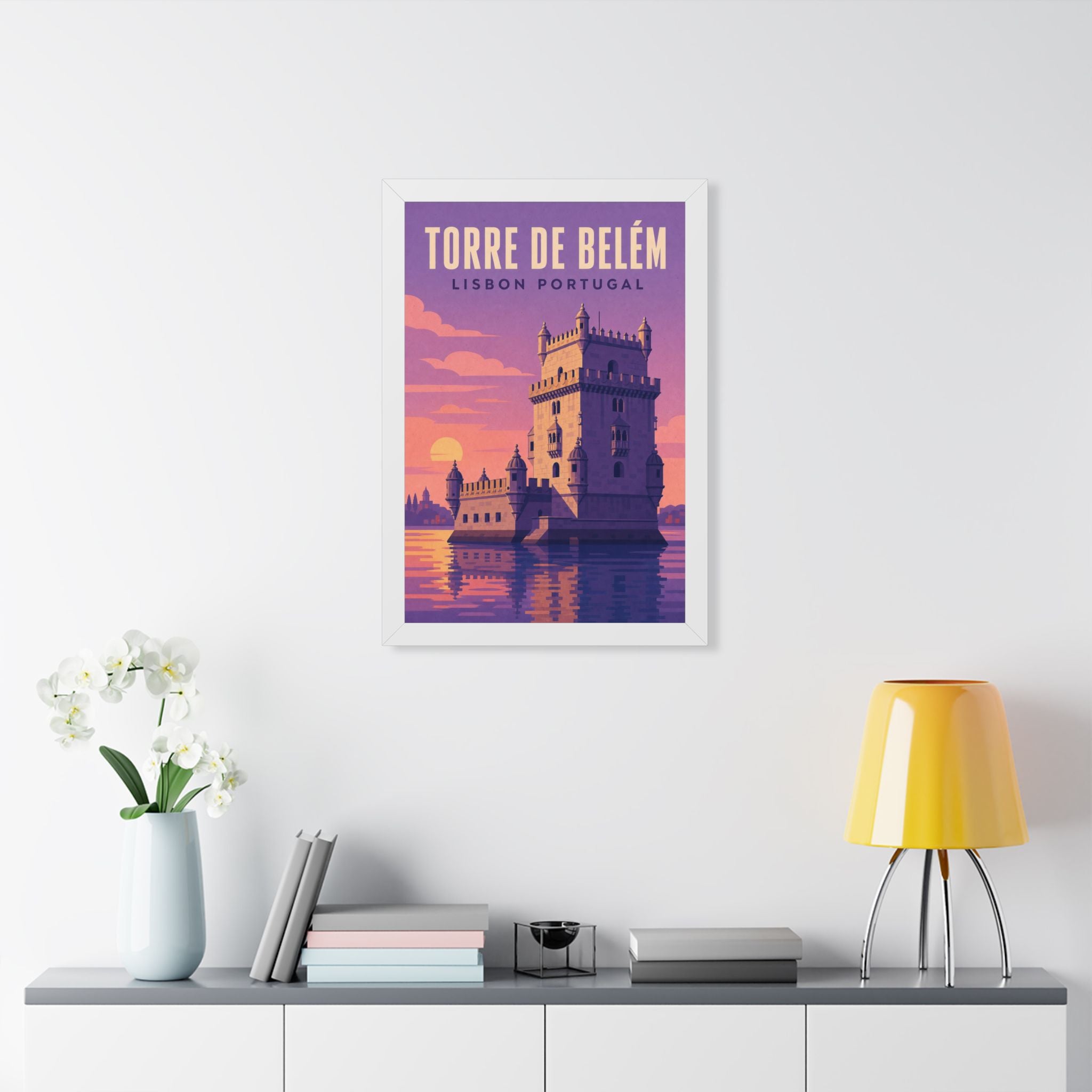 Belém Tower Lisbon Portugal Framed Poster | Vintage Travel Wall Art | Black Walnut White Frame | 16x24 20x30