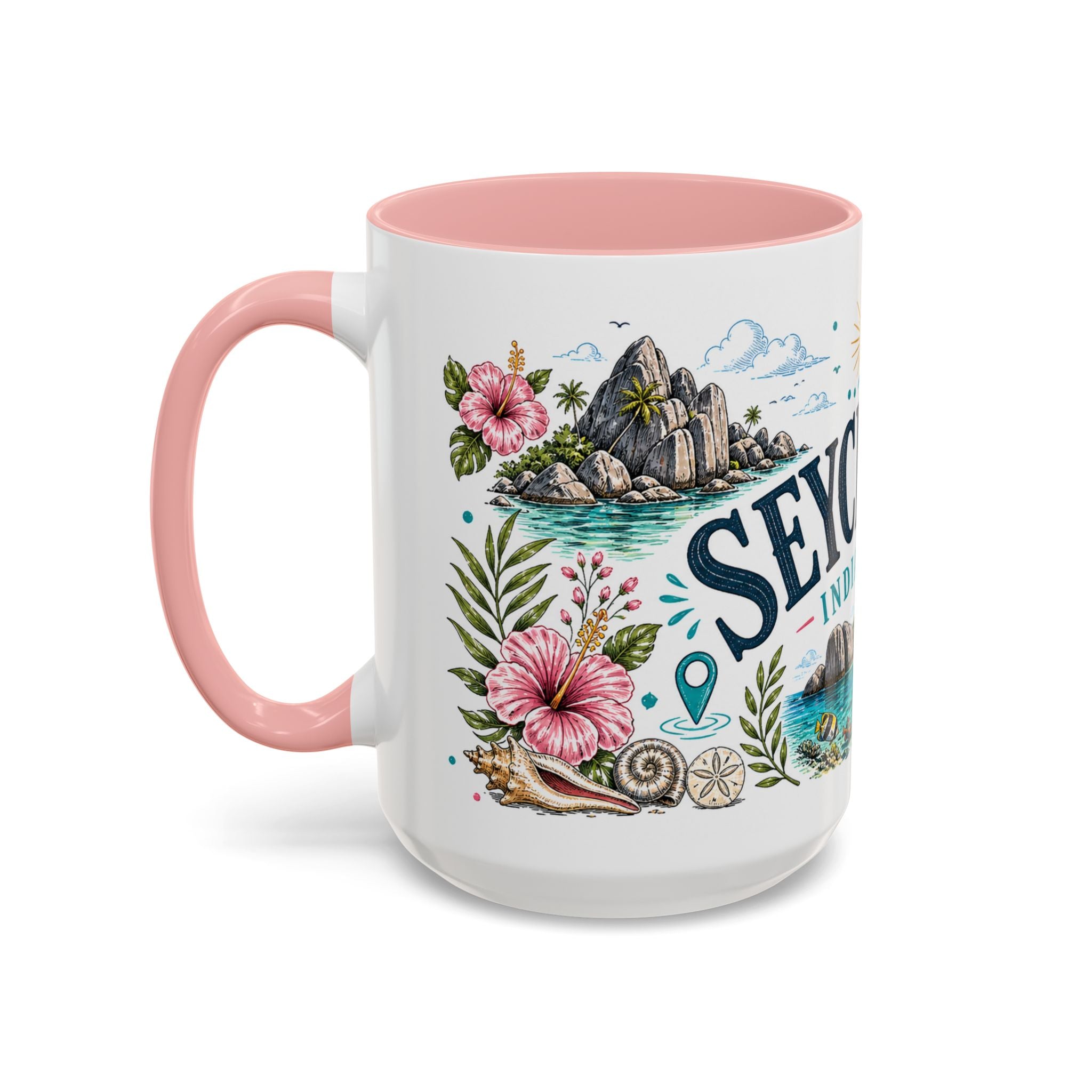 Seychelles Coffee Mug | Travel Destination Souvenir Gift | Accent Color Ceramic 11oz 15oz