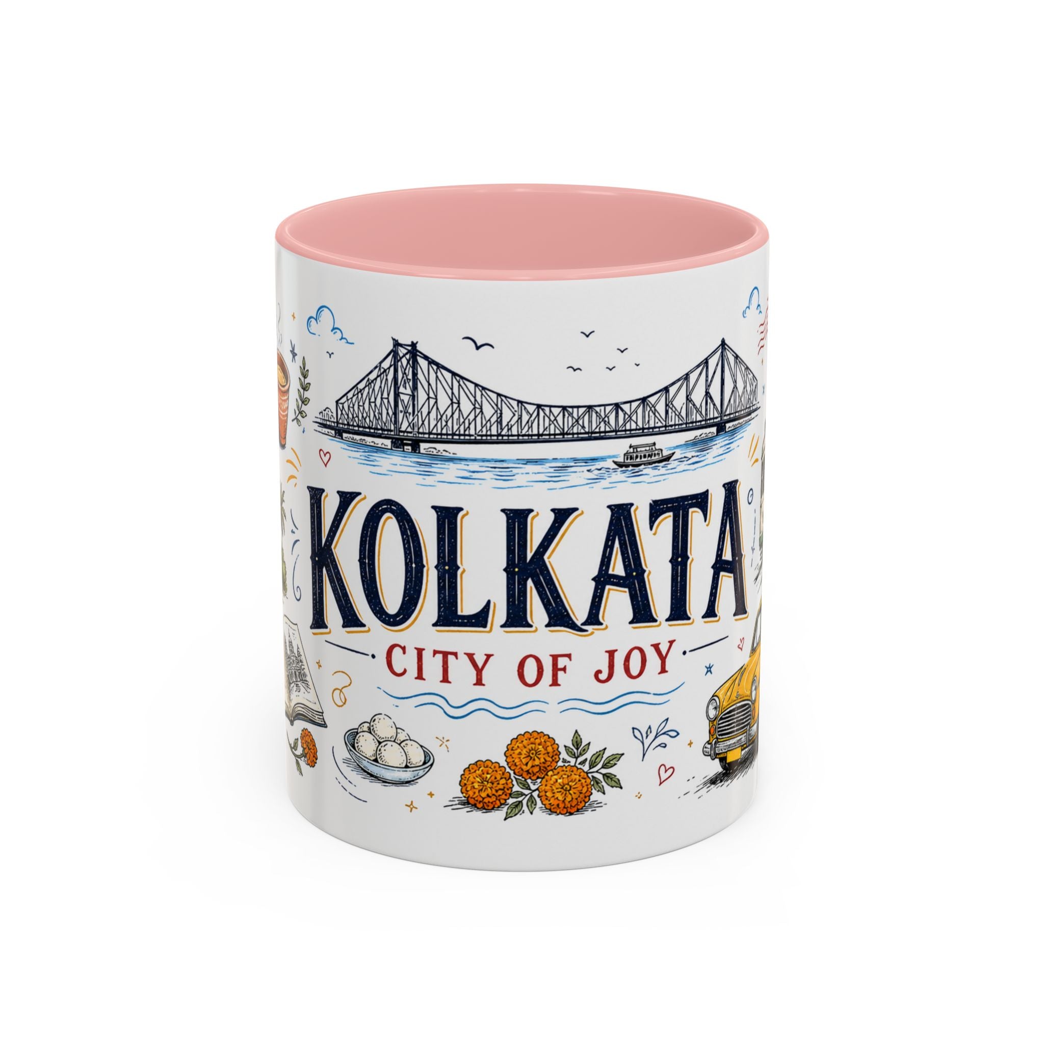 Kolkata Coffee Mug | India Souvenir Travel Gift | Accent Color Ceramic 11oz 15oz