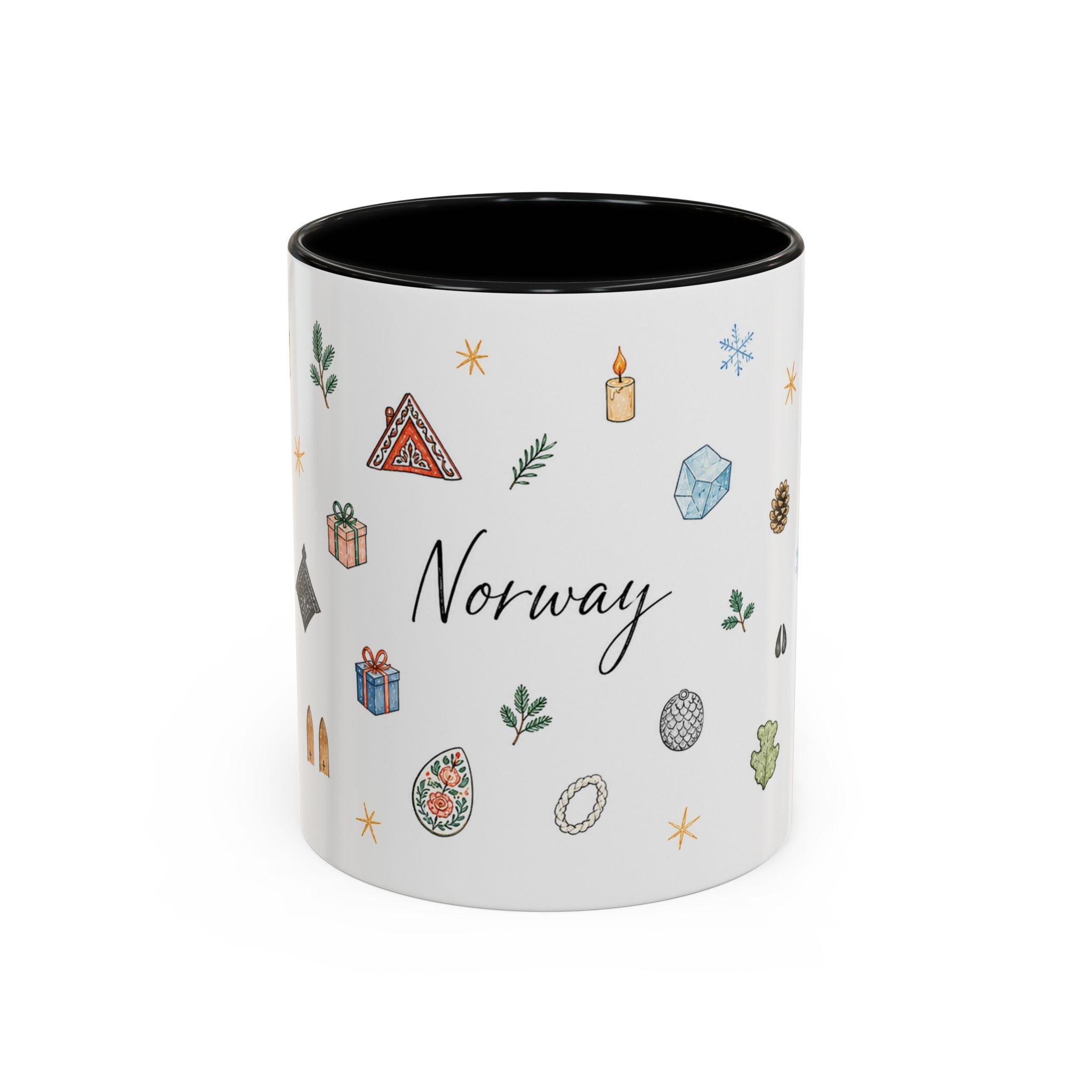 Norway Christmas Mug | Watercolor Travel Souvenir | Holiday Gift | Accent Ceramic Coffee Cup 11oz 15oz