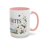 Massachusetts State Map Mug | Coastal Scene, Botanical Accents (11oz, 15oz)