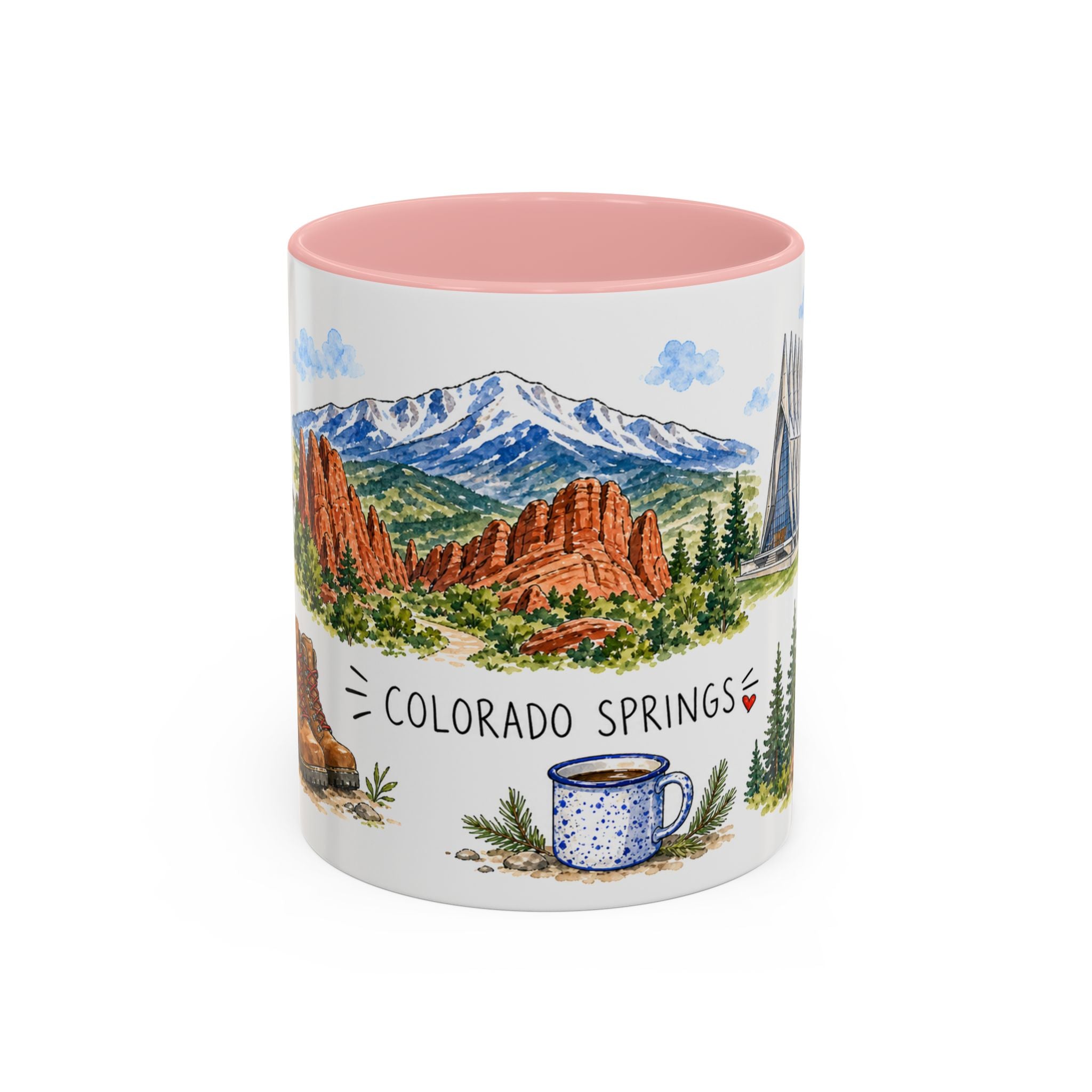 Colorado Springs Illustrated Travel Mug | City Souvenir Accent Coffee Mug | 11oz 15oz Ceramic Cup