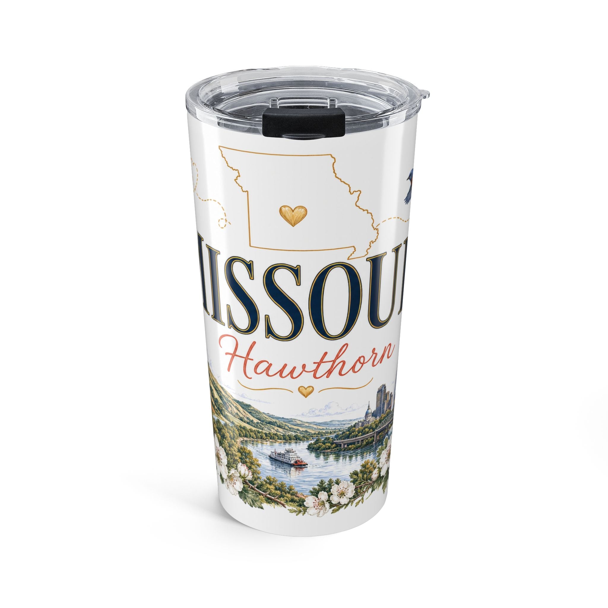 Missouri State Flower 20oz Tumbler | Hawthorn Botanical State Flower Gift | Insulated Stainless Steel Travel Cup