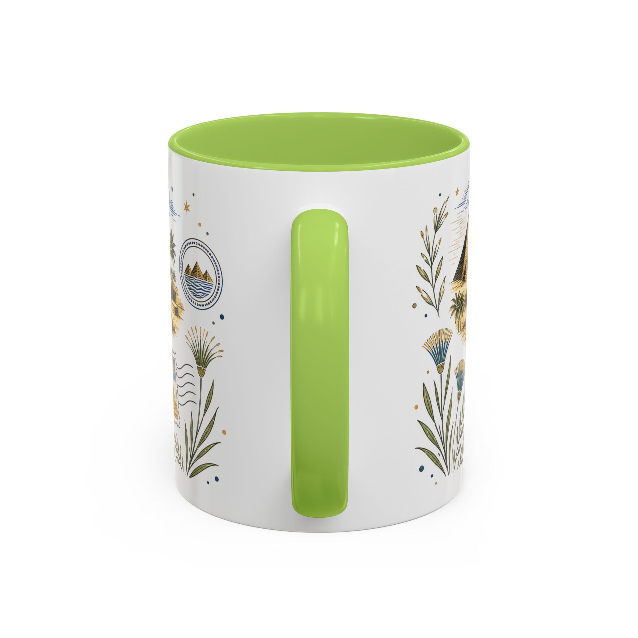 Pyramids of Giza Coffee Mug | Travel Destination Souvenir Gift | Accent Color Ceramic 11oz 15oz