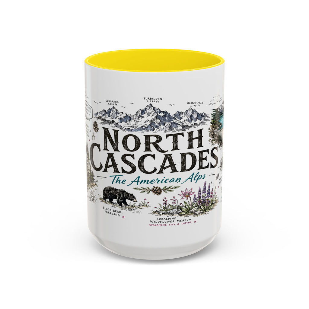 North Cascades National Park Coffee Mug | Washington Alpine Glacier Hiking Gift | Accent Color Ceramic 11oz 15oz
