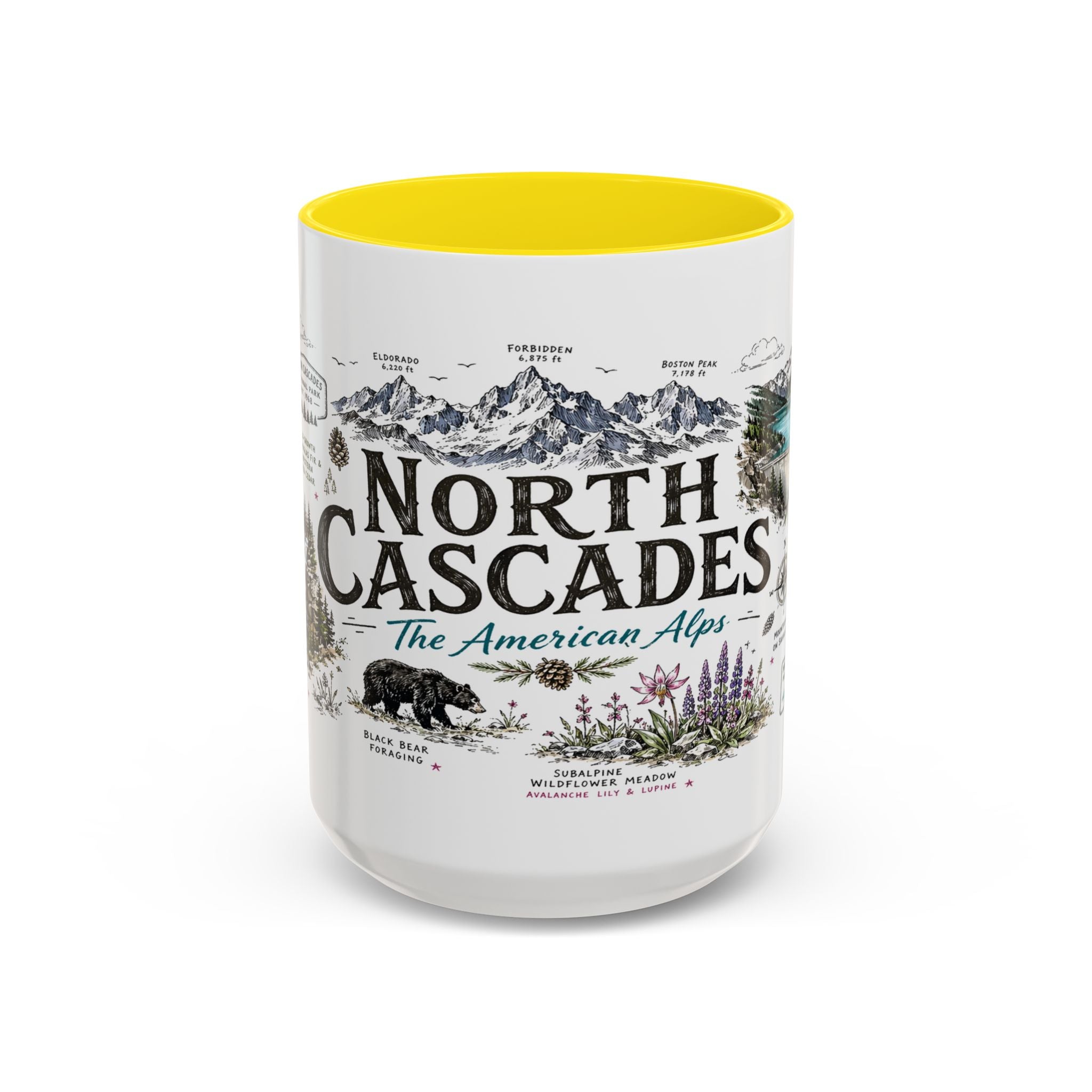 North Cascades National Park Coffee Mug | Washington Alpine Glacier Hiking Gift | Accent Color Ceramic 11oz 15oz