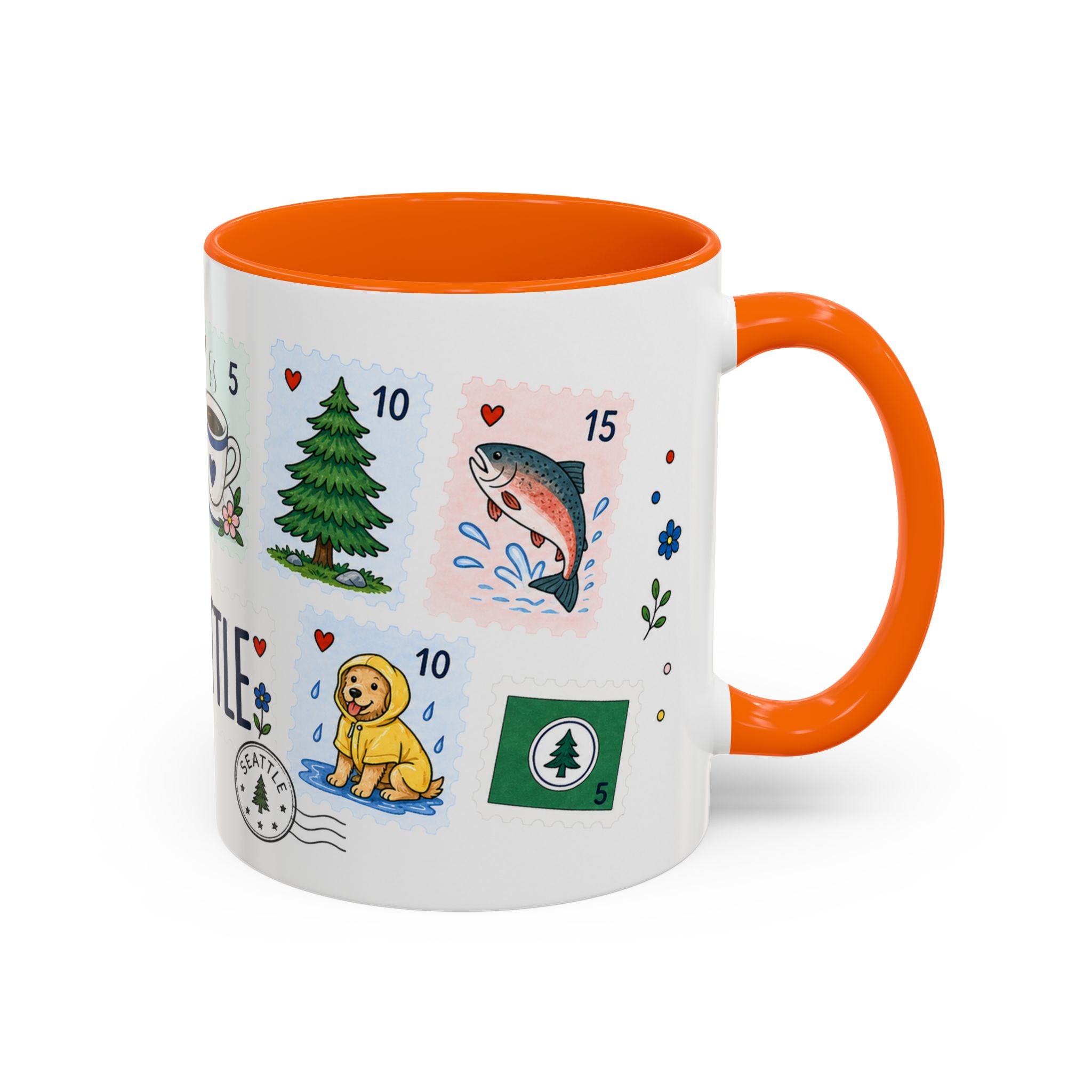 Seattle Coffee Mug | Postage Stamp Collage Mug | Travel Souvenir Accent Cup 11oz 15oz