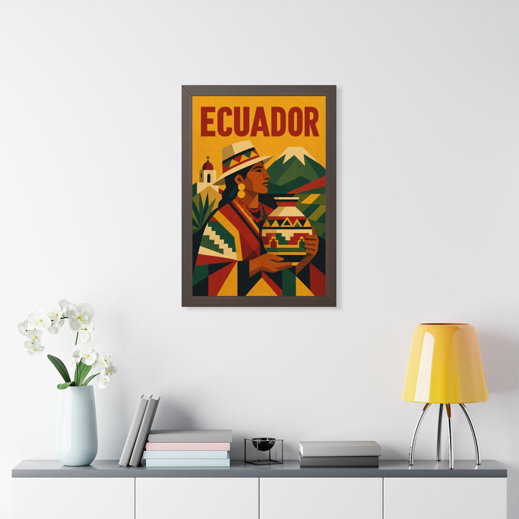 Ecuador Culture Ecuador Framed Poster | Vintage Travel Wall Art | Black Walnut White Frame | 16x24 20x30