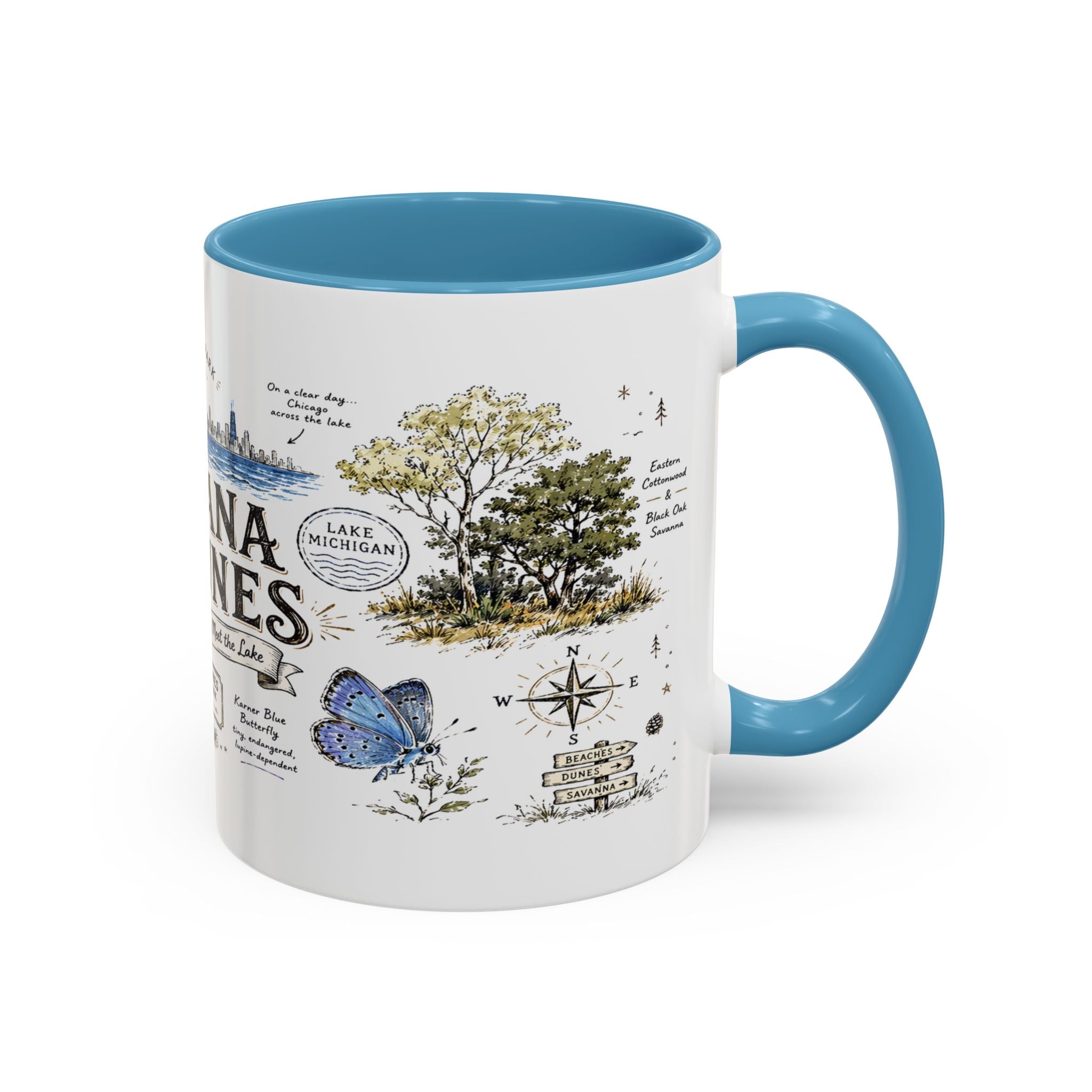 Indiana Dunes National Park Coffee Mug | Indiana Lake Michigan Beach Gift | Accent Color Ceramic 11oz 15oz
