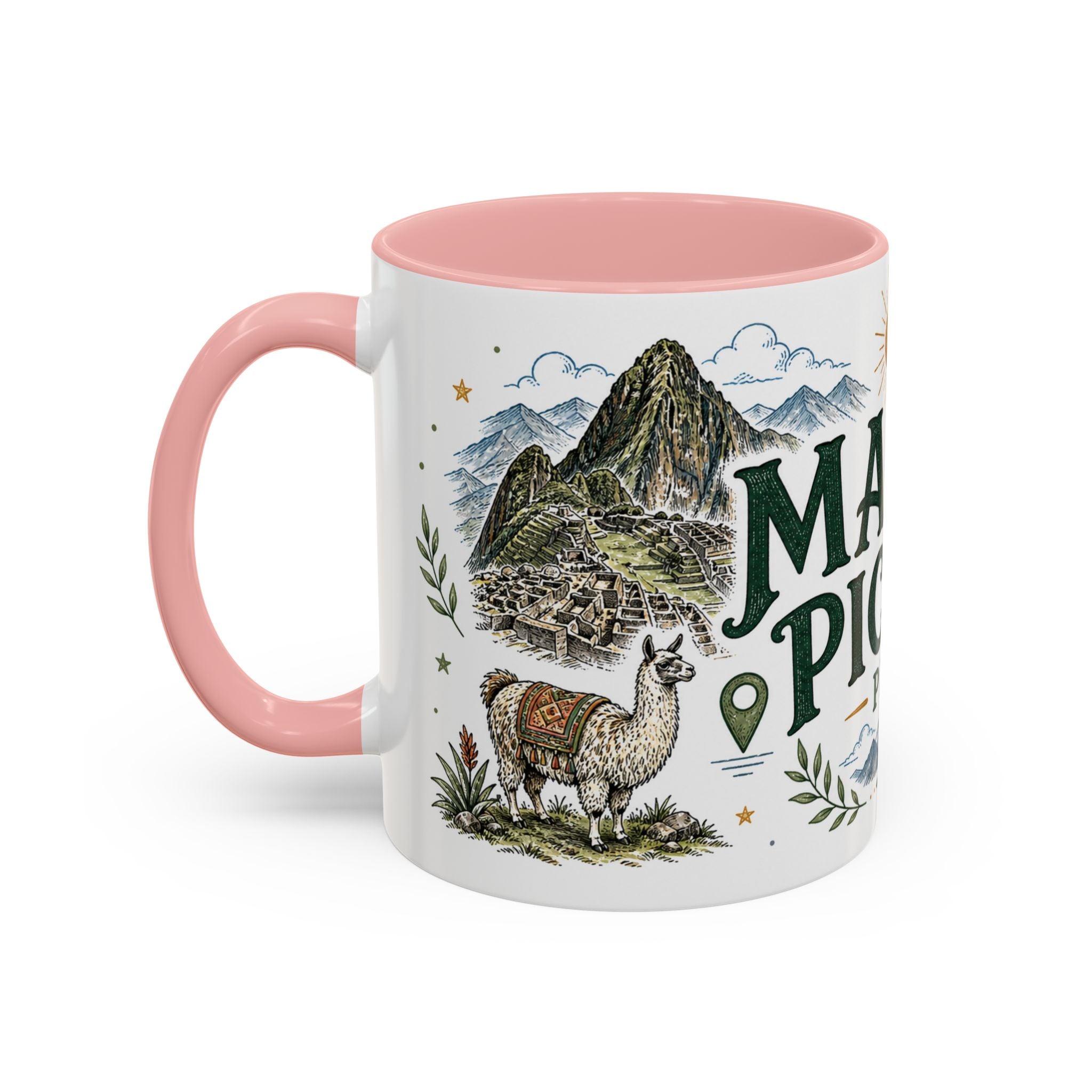 Machu Picchu Coffee Mug | Travel Destination Souvenir Gift | Accent Color Ceramic 11oz 15oz