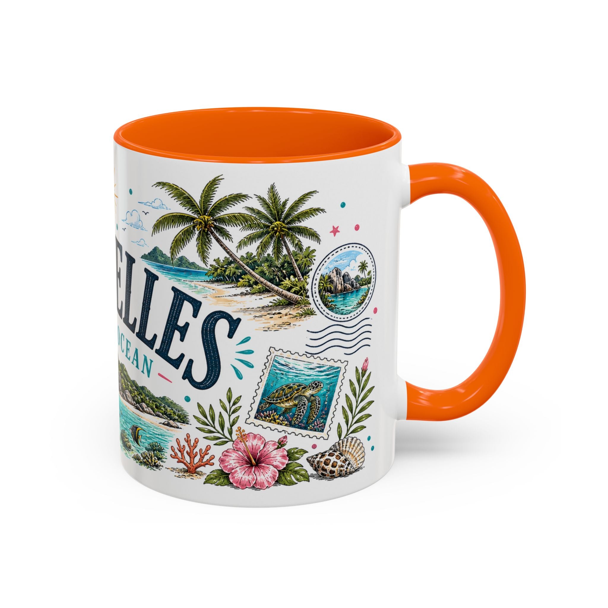 Seychelles Coffee Mug | Travel Destination Souvenir Gift | Accent Color Ceramic 11oz 15oz