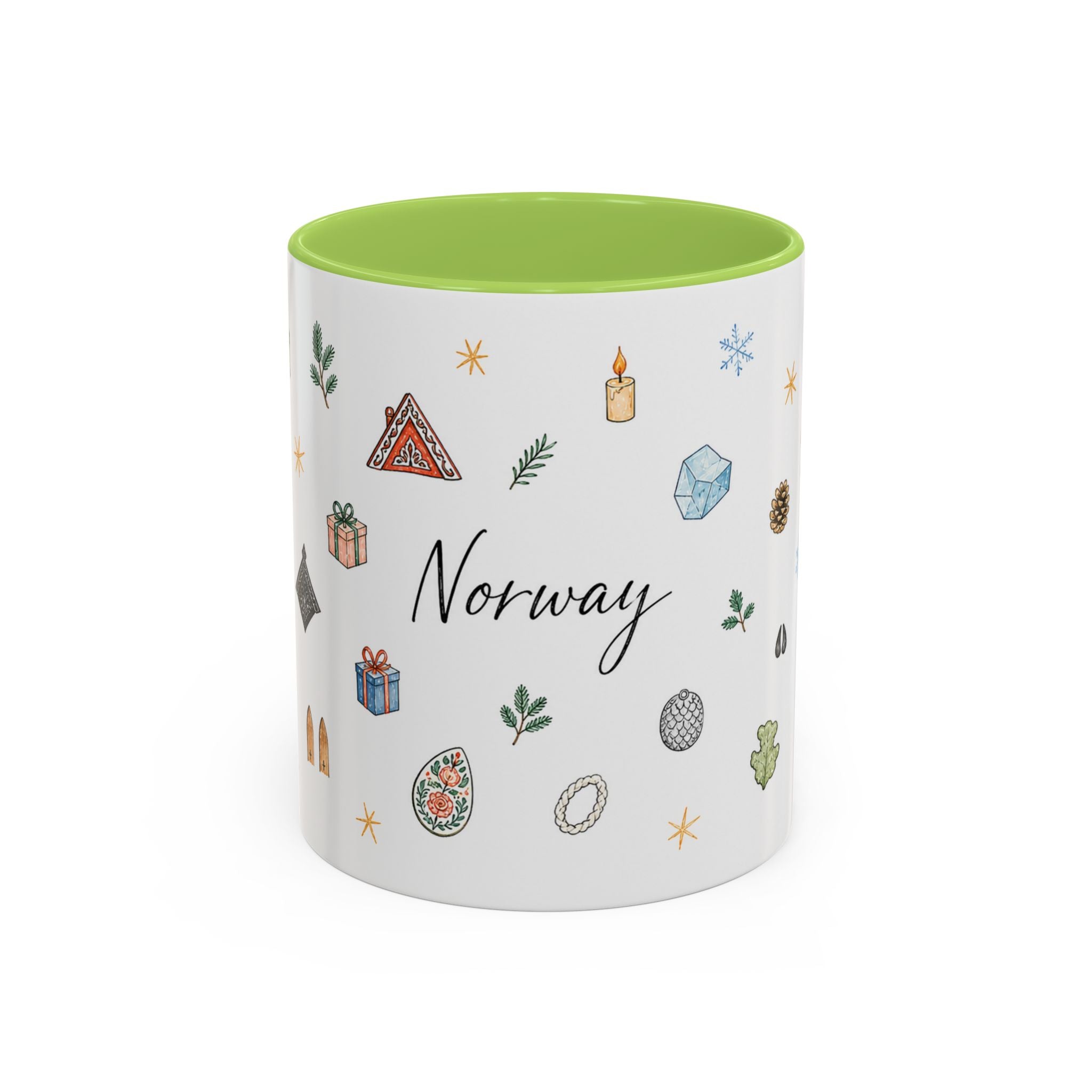 Norway Christmas Mug | Watercolor Travel Souvenir | Holiday Gift | Accent Ceramic Coffee Cup 11oz 15oz