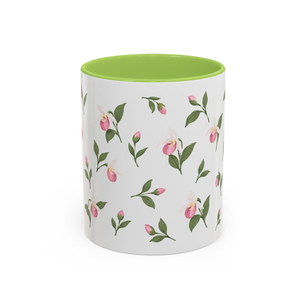 Minnesota Pink and White Lady Slipper Mug, State Flower Floral Coffee Cup, 11oz Botanical Gift