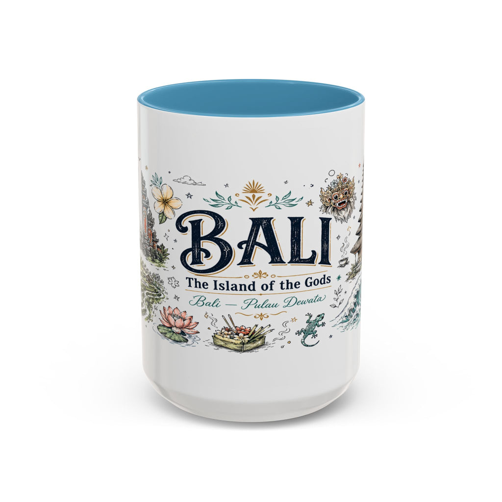 Bali Coffee Mug | Indonesia Souvenir Travel Gift | Accent Color Ceramic 11oz 15oz