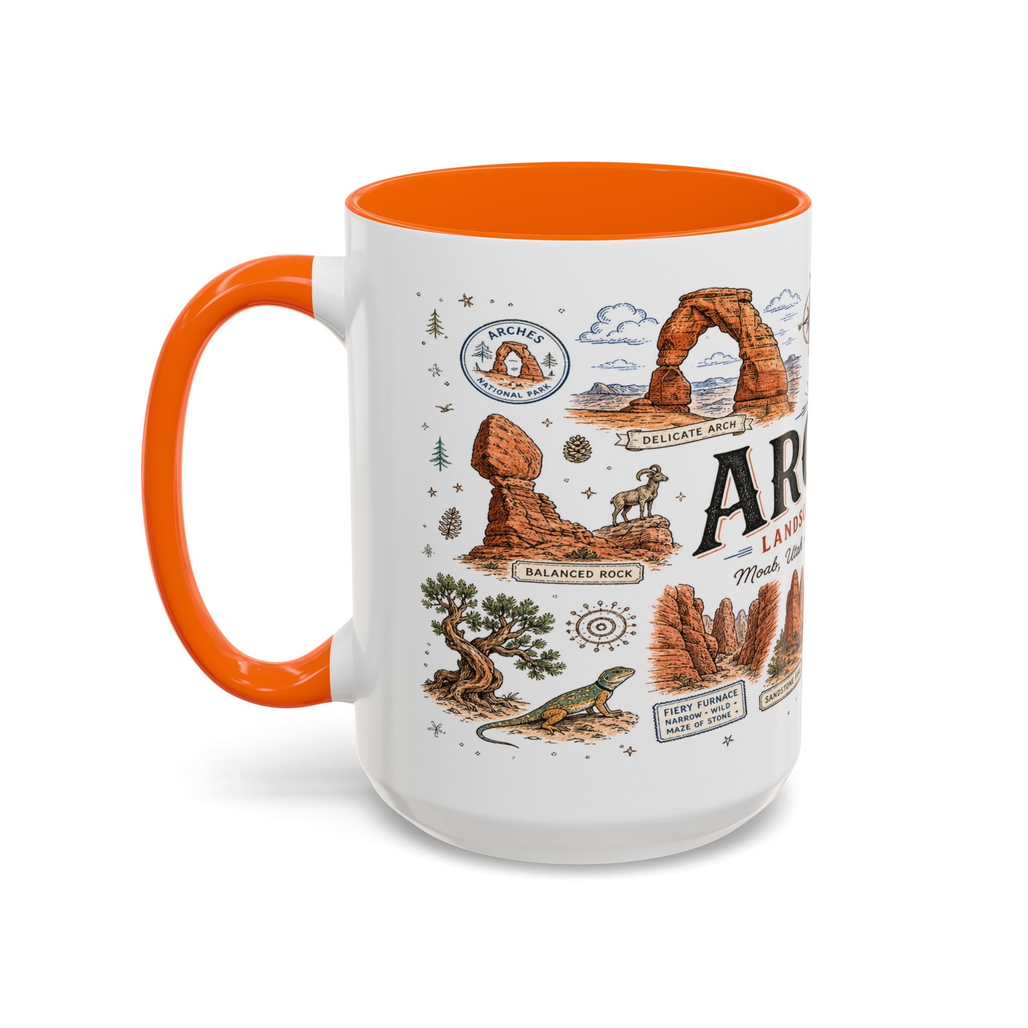 Arches Coffee Mug | National Park Hiking Utah Gift | Accent Color Ceramic 11oz 15oz
