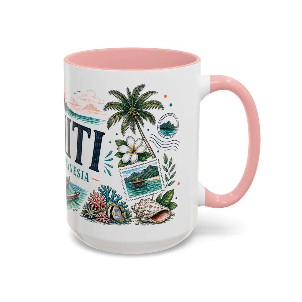 Tahiti Coffee Mug | Travel Destination Souvenir Gift | Accent Color Ceramic 11oz 15oz
