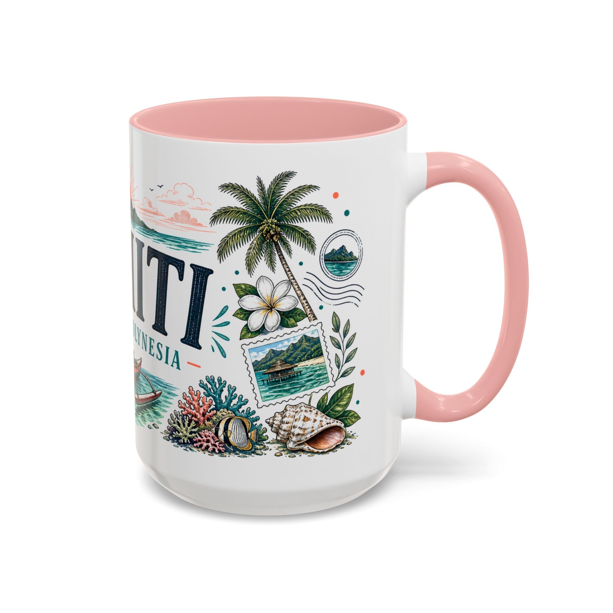 Tahiti Coffee Mug | Travel Destination Souvenir Gift | Accent Color Ceramic 11oz 15oz