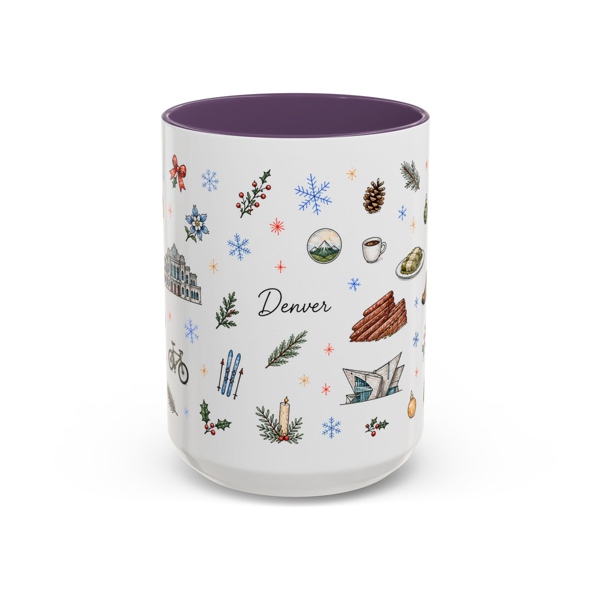 Denver Christmas Mug | Watercolor City Souvenir, Holiday Travel Gift (11oz/15oz)
