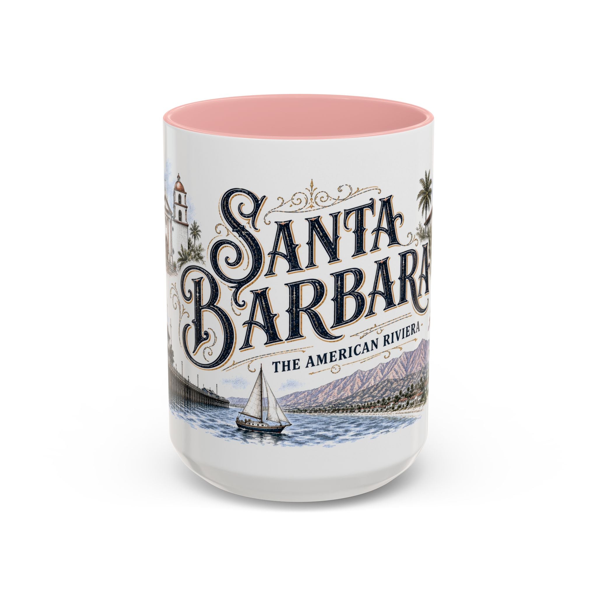Santa Barbara Coffee Mug | United States Travel Souvenir | Vintage Illustrated City Gift | 11 oz 15 oz Accent Mug