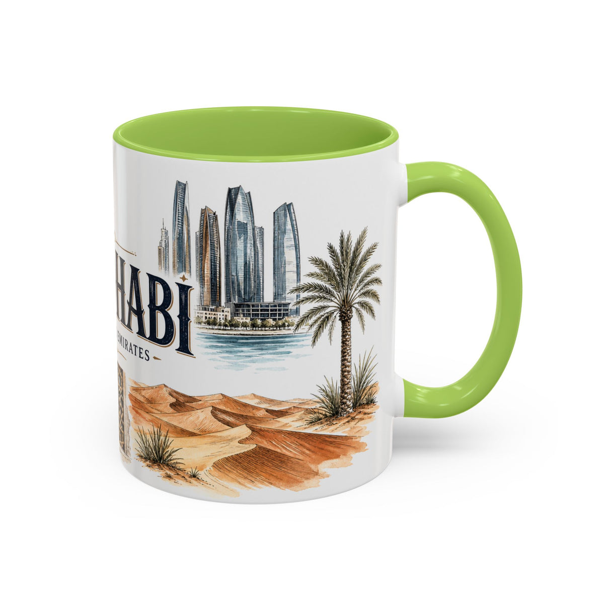 Abu Dhabi Coffee Mug | United Arab Emirates Travel Souvenir | Vintage Illustrated City Gift | 11 oz 15 oz Accent Mug