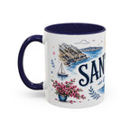 Santorini Coffee Mug | Travel Destination Souvenir Gift | Accent Color Ceramic 11oz 15oz