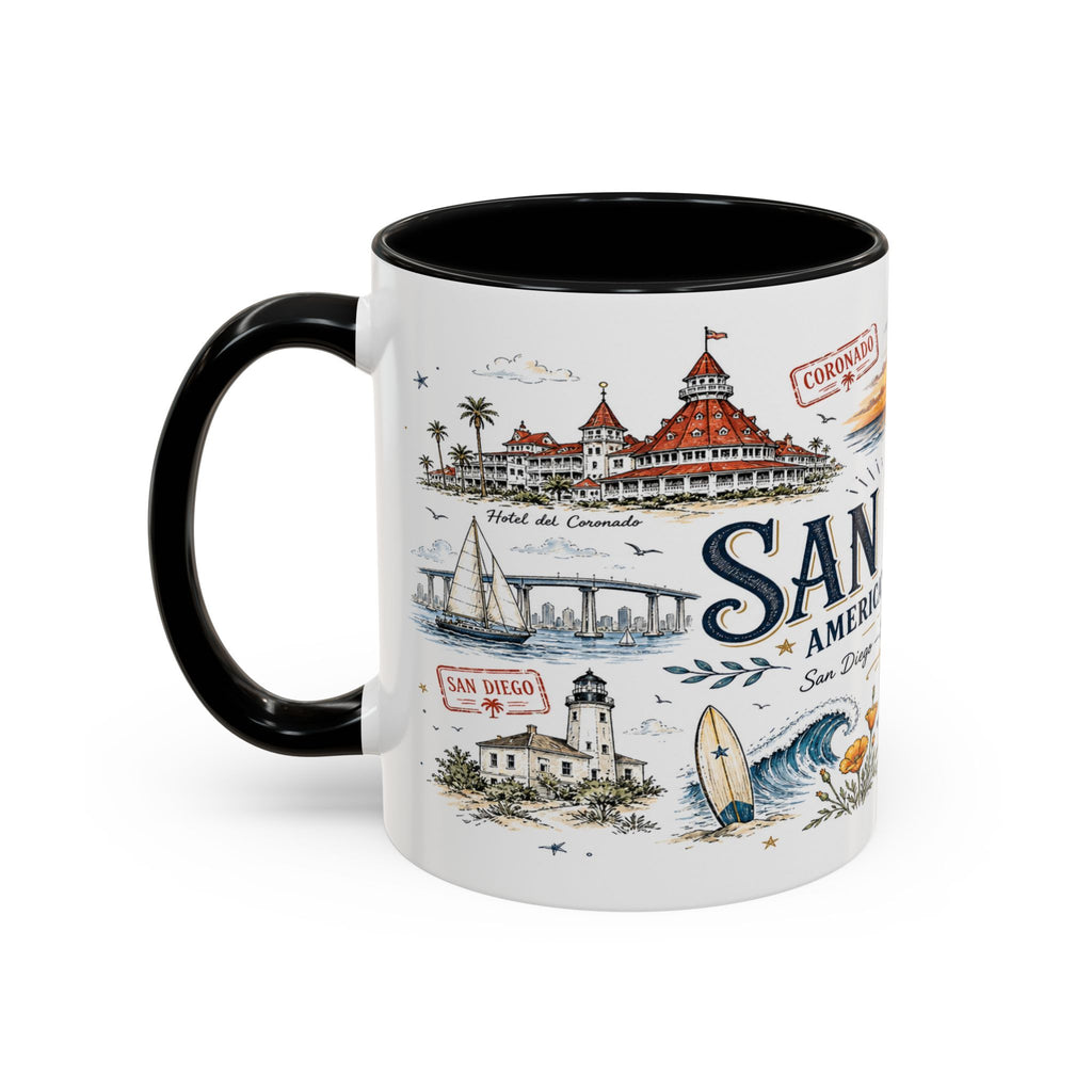 San Diego Coffee Mug | California Souvenir City Gift | Accent Color Ceramic 11oz 15oz
