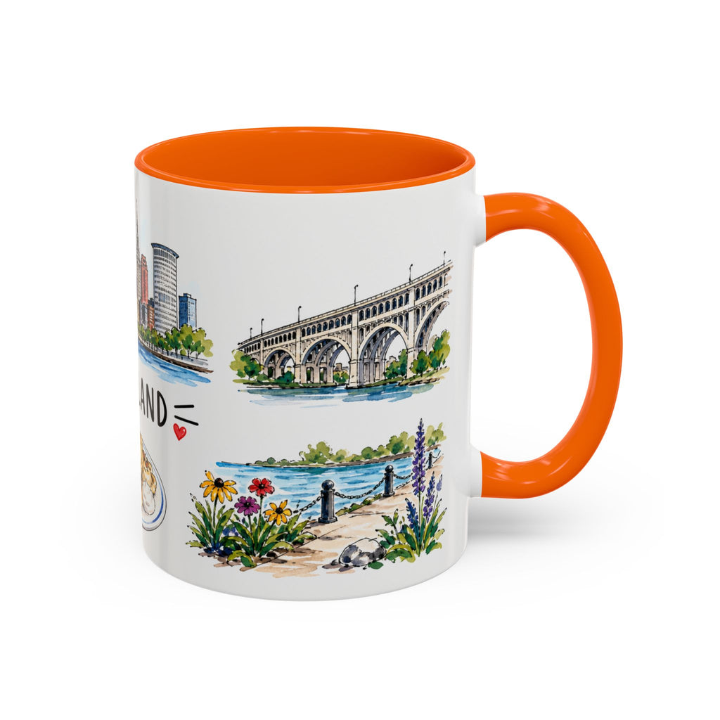 Cleveland Illustrated Travel Mug | City Souvenir Accent Coffee Mug | 11oz 15oz Ceramic Cup