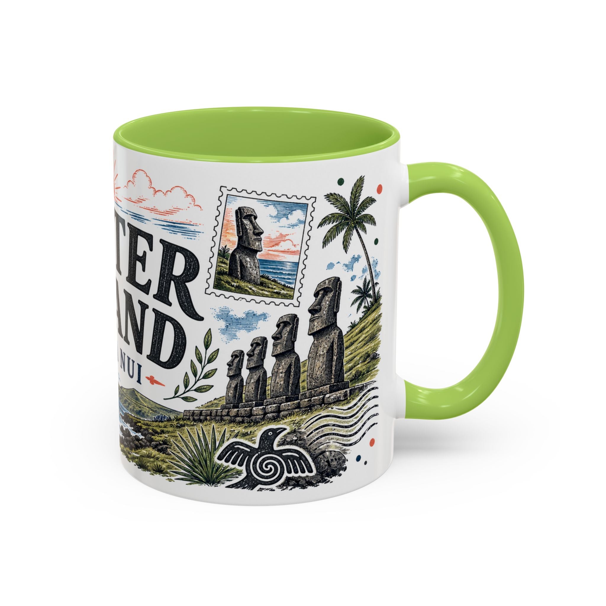 Easter Island Coffee Mug | Travel Destination Souvenir Gift | Accent Color Ceramic 11oz 15oz