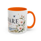 Delaware State Map Mug | Botanical Beach Accent Coffee Cup (11oz/15oz)