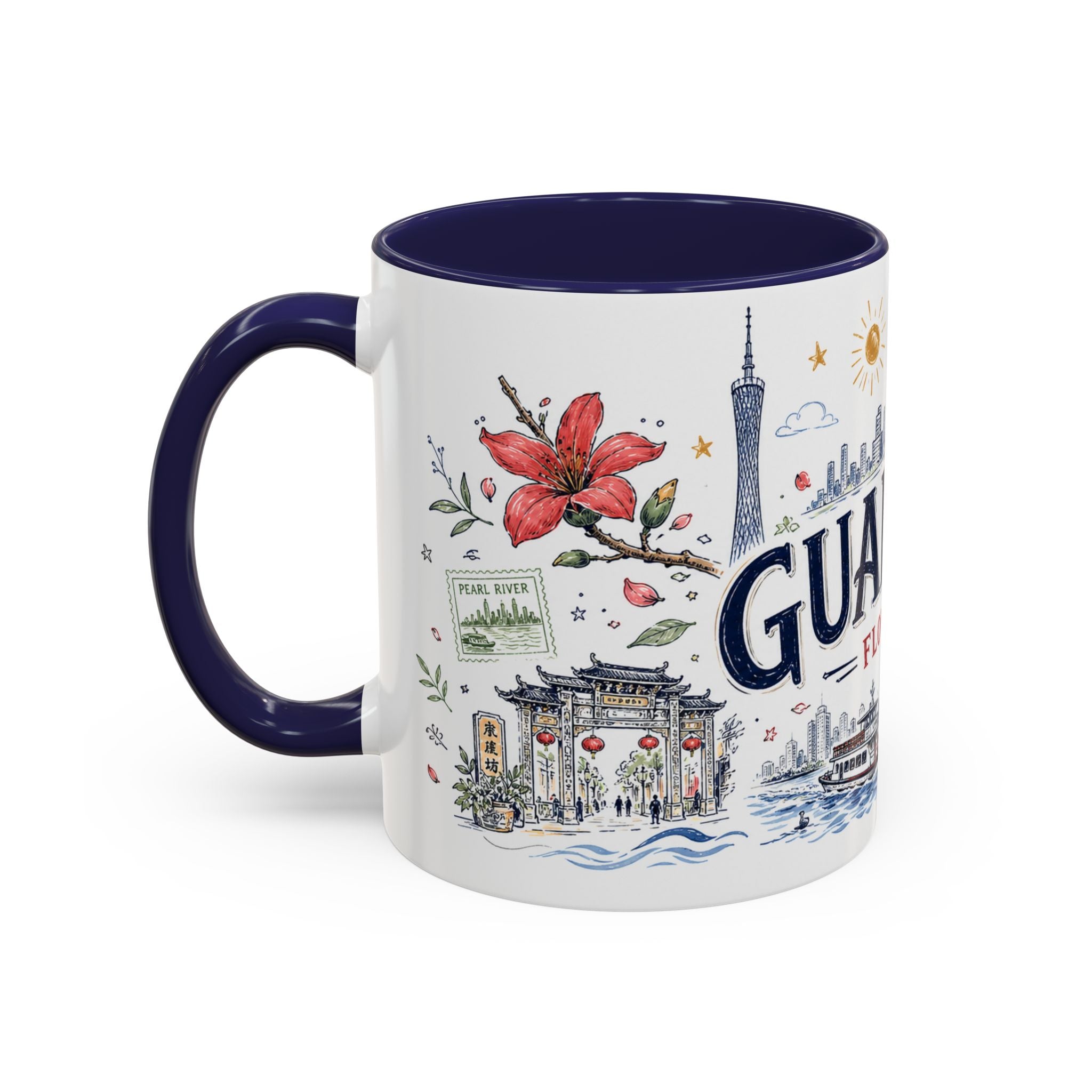 Guangzhou Coffee Mug | China Souvenir Travel Gift | Accent Color Ceramic 11oz 15oz