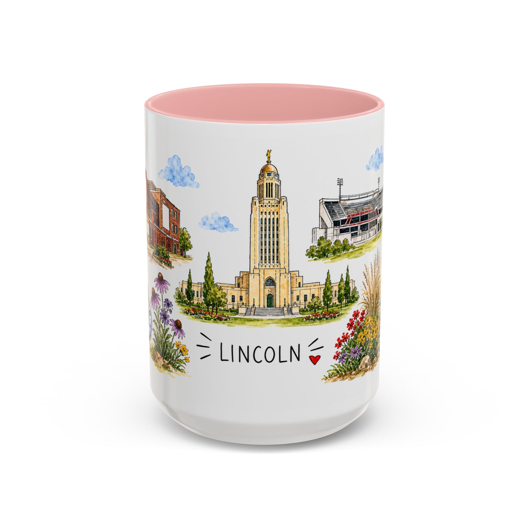 Lincoln Illustrated Travel Mug | City Souvenir Accent Coffee Mug | 11oz 15oz Ceramic Cup
