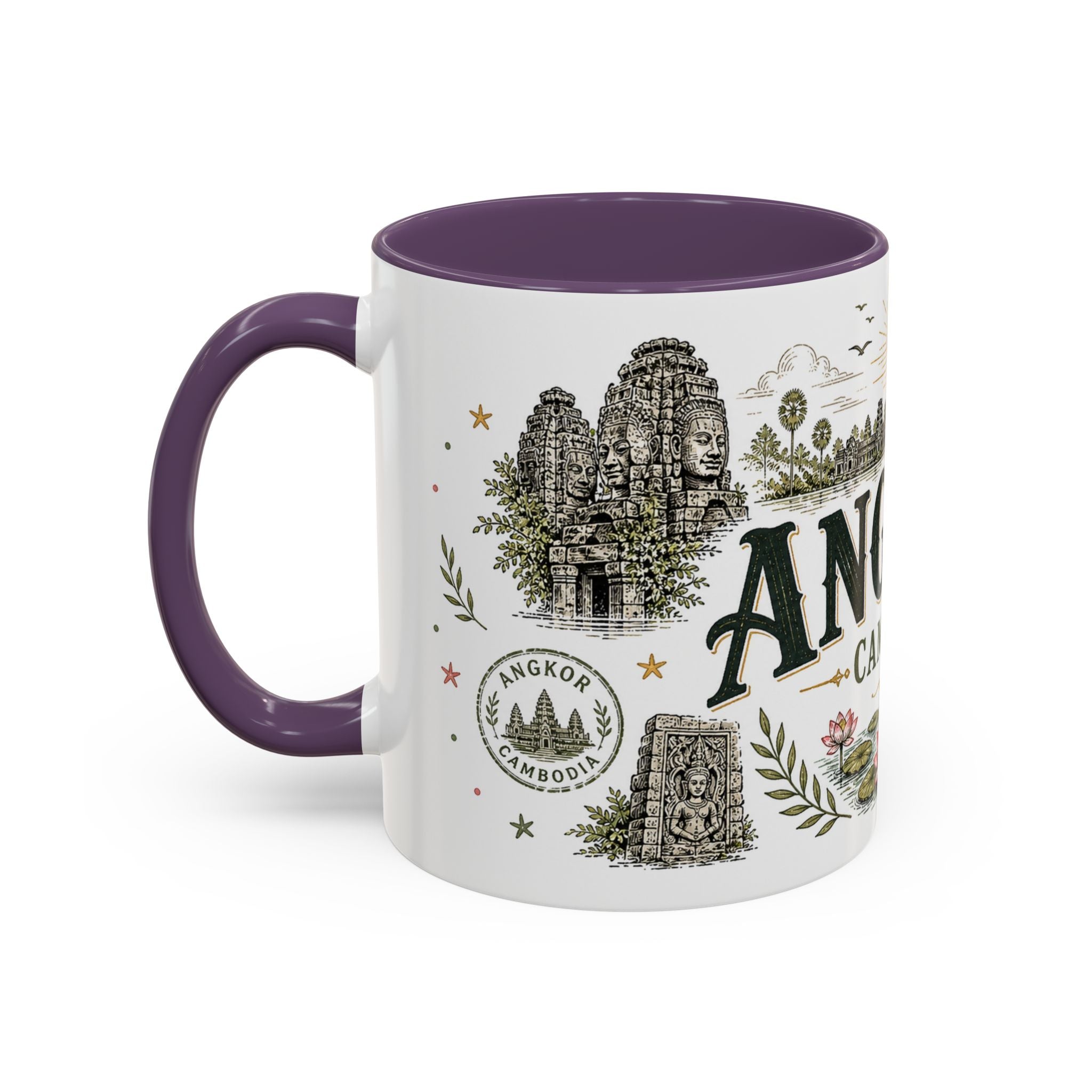 Angkor Coffee Mug | Travel Destination Souvenir Gift | Accent Color Ceramic 11oz 15oz