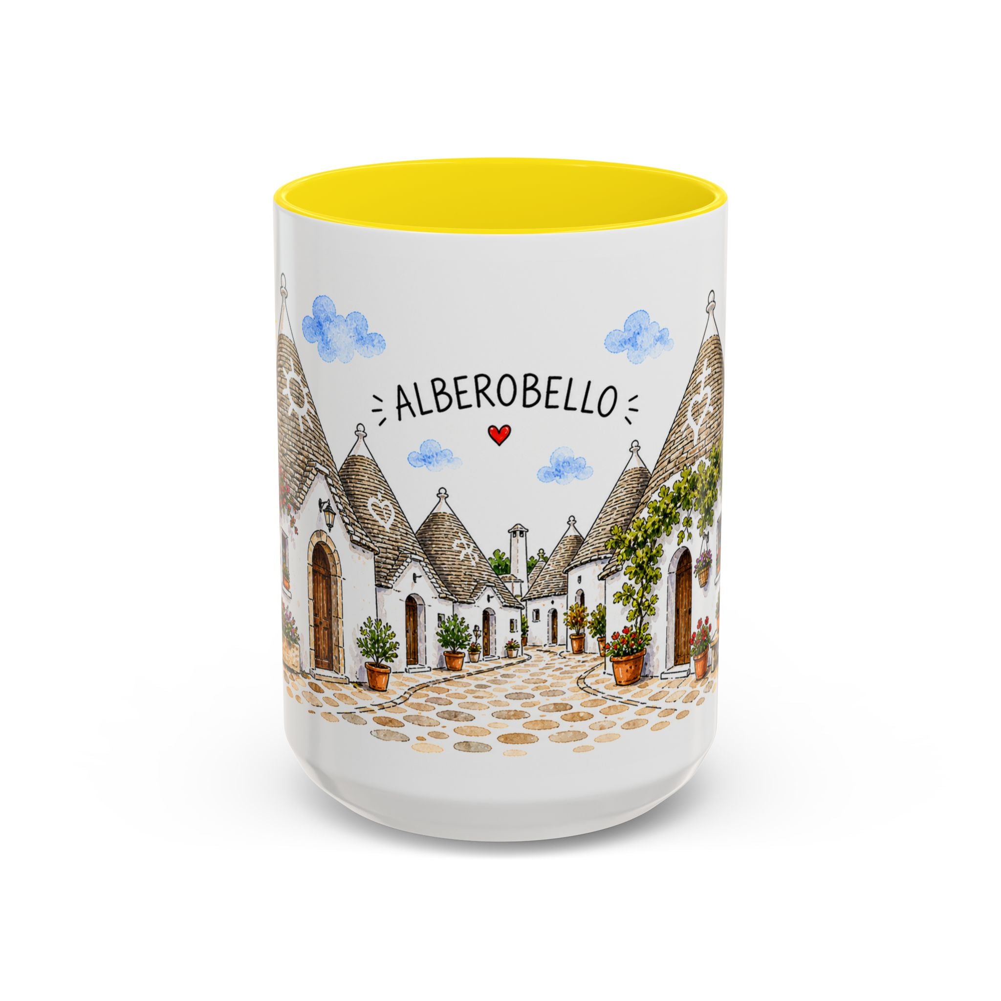 Alberobello Illustrated Travel Mug | Italy Souvenir Accent Coffee Mug | 11oz 15oz Ceramic Cup