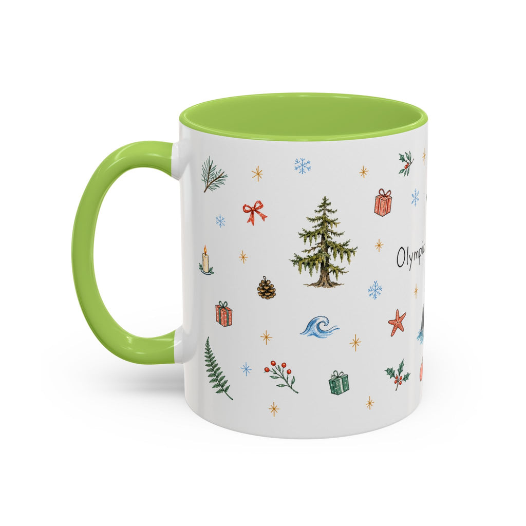 Olympic National Park Christmas Mug | Watercolor Travel Souvenir | Holiday Gift | Accent Ceramic Coffee Cup 11oz 15oz