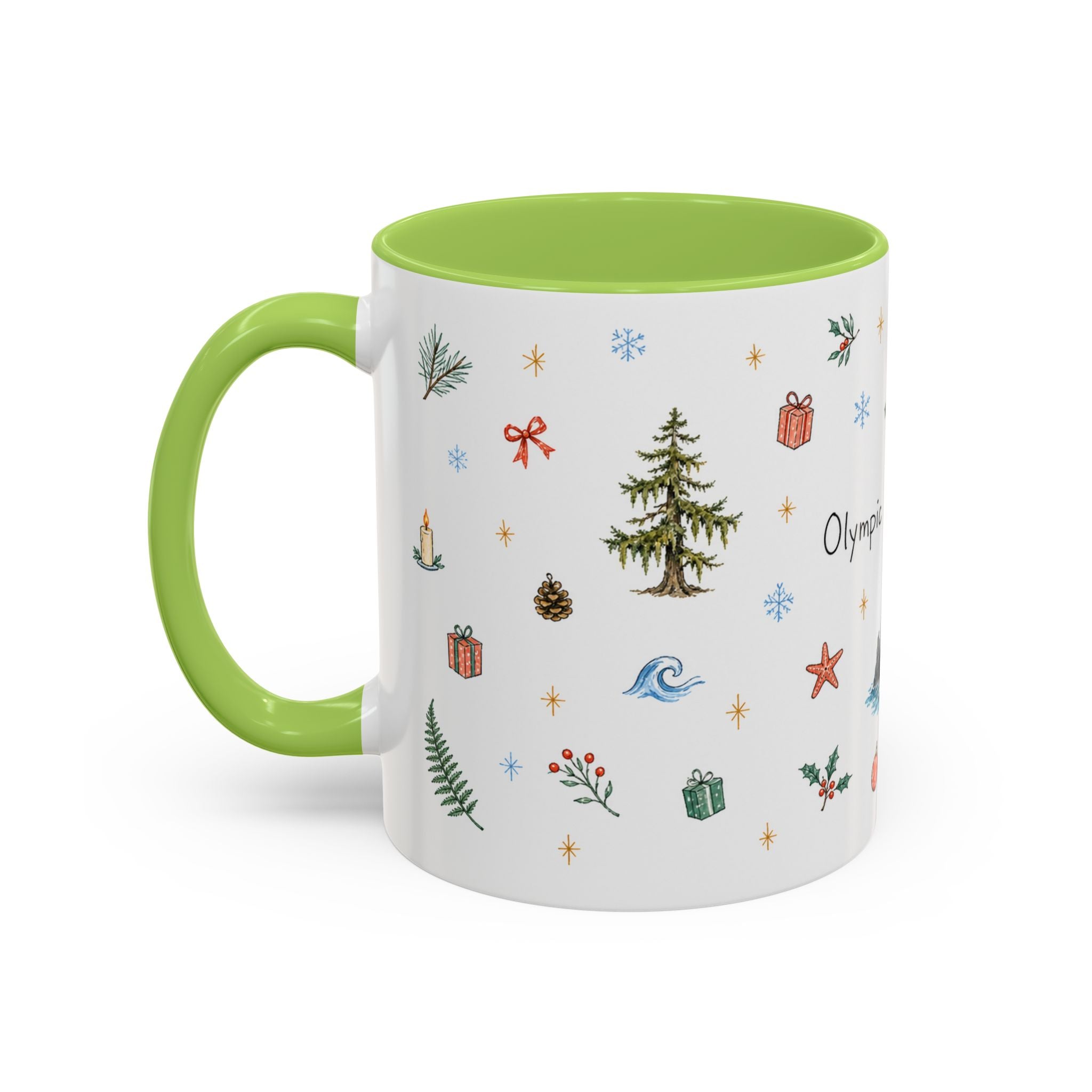 Olympic National Park Christmas Mug | Watercolor Travel Souvenir | Holiday Gift | Accent Ceramic Coffee Cup 11oz 15oz