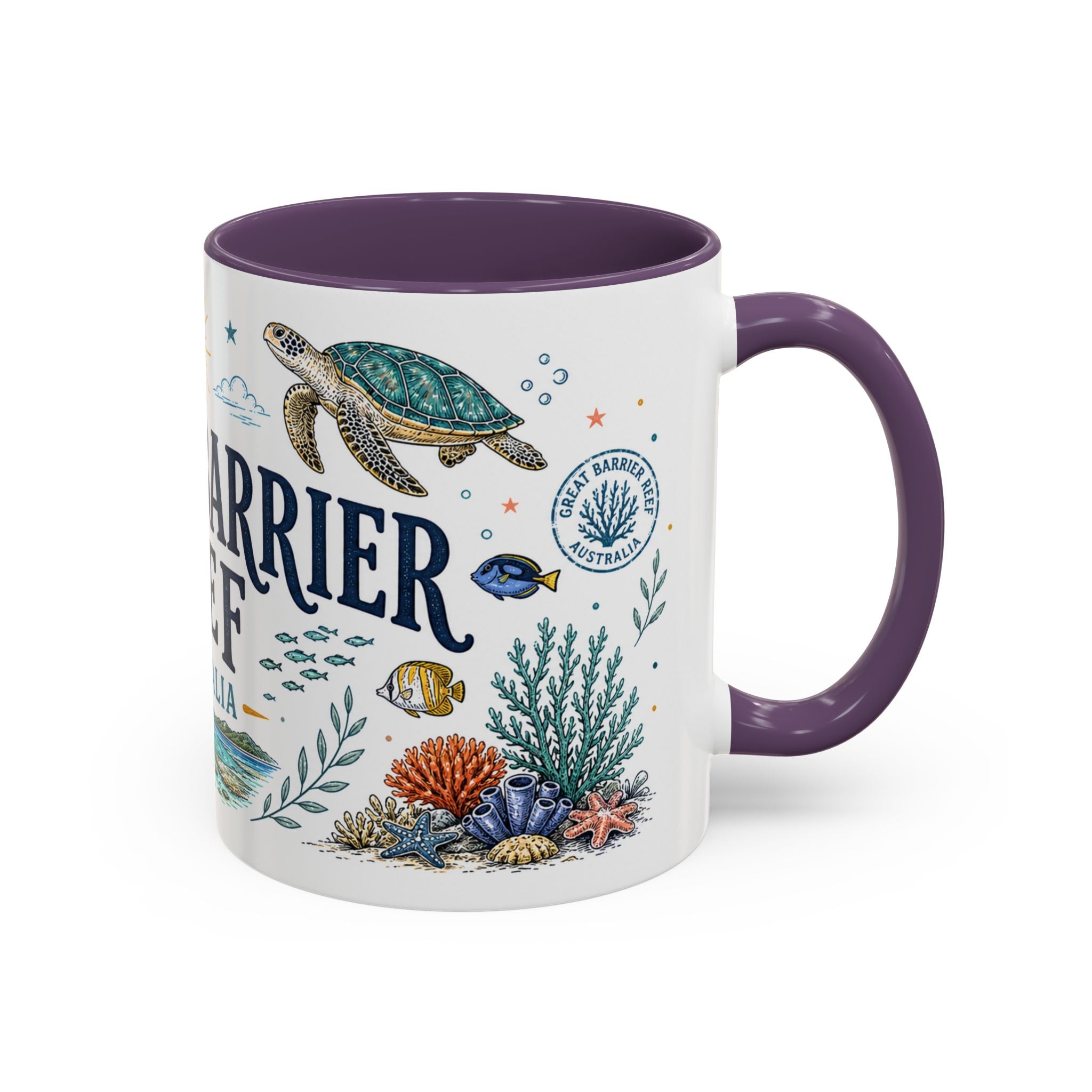 Great Barrier Reef Coffee Mug | Travel Destination Souvenir Gift | Accent Color Ceramic 11oz 15oz