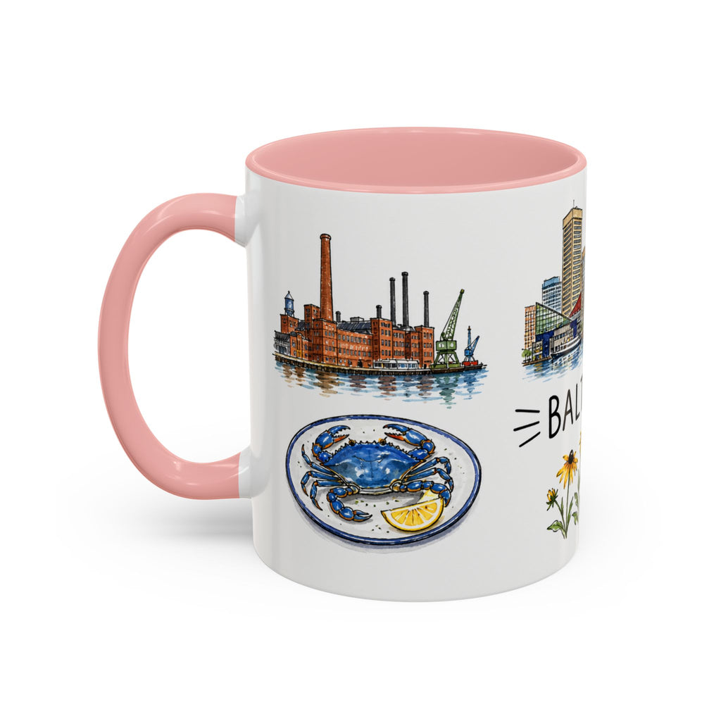 Baltimore Illustrated Travel Mug | City Souvenir Accent Coffee Mug | 11oz 15oz Ceramic Cup