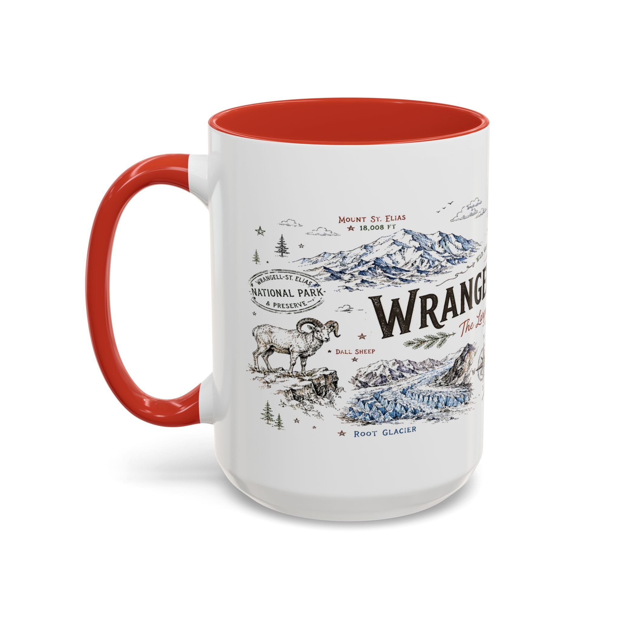 Wrangell-St. Elias National Park Coffee Mug | Alaska Wilderness Climbing Gift | Accent Color Ceramic 11oz 15oz