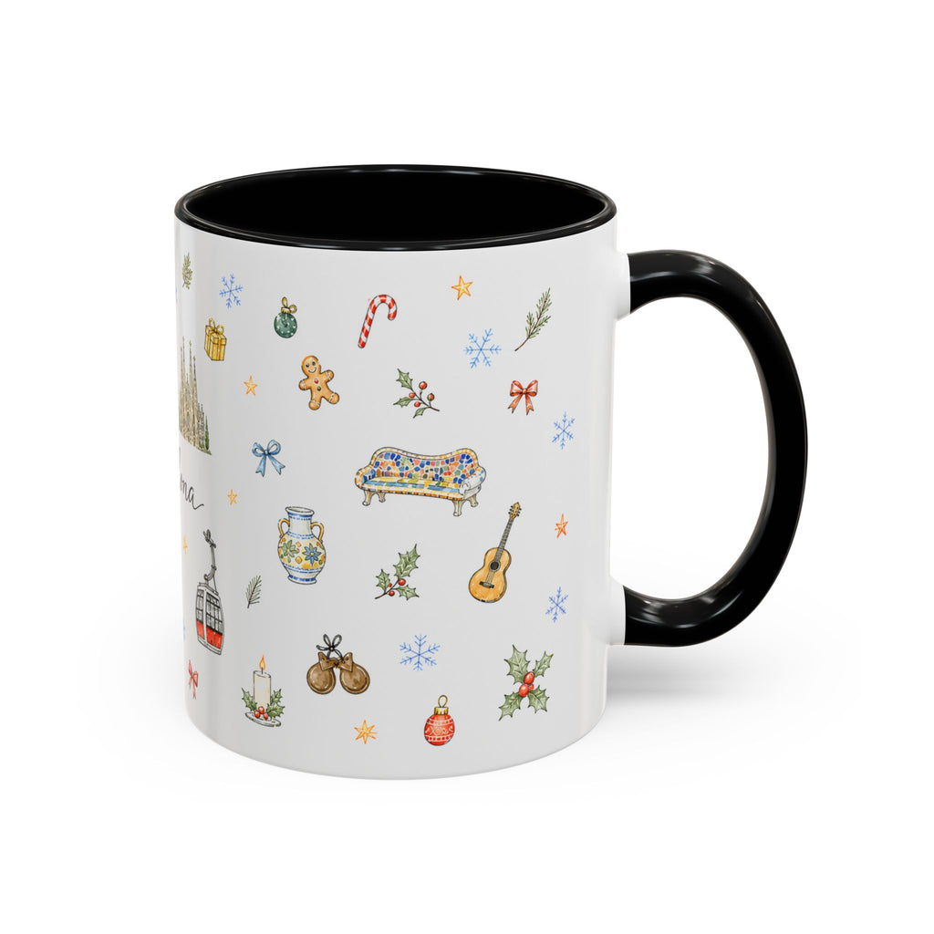Barcelona Christmas Mug | Watercolor City Souvenir, Ceramic Coffee Cup (11oz/15oz)