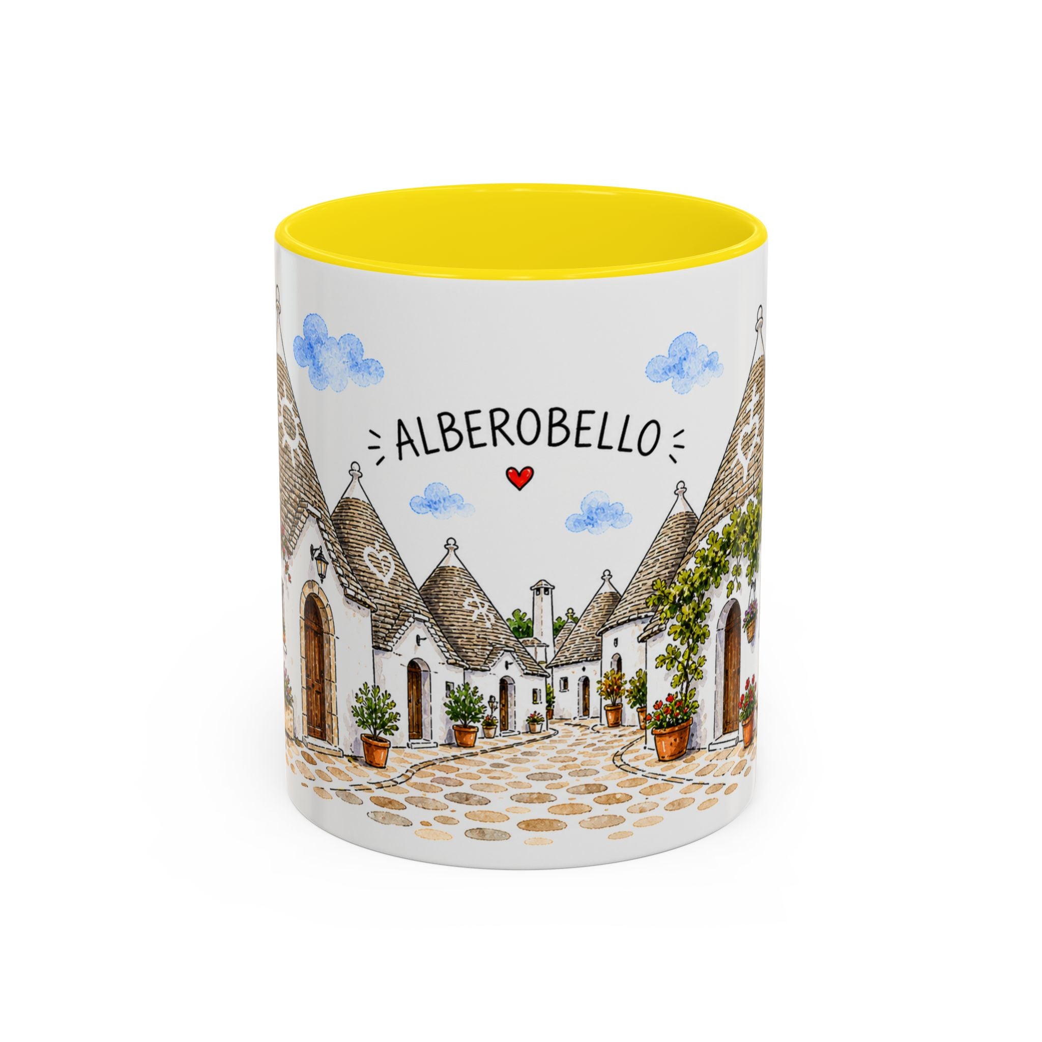 Alberobello Illustrated Travel Mug | Italy Souvenir Accent Coffee Mug | 11oz 15oz Ceramic Cup