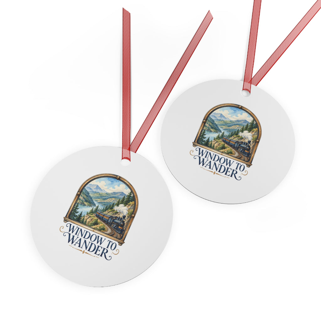 Window to Wander Train Journey Round Metal Ornament | Travel Gift