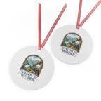 Window to Wander Train Journey Round Metal Ornament | Travel Gift