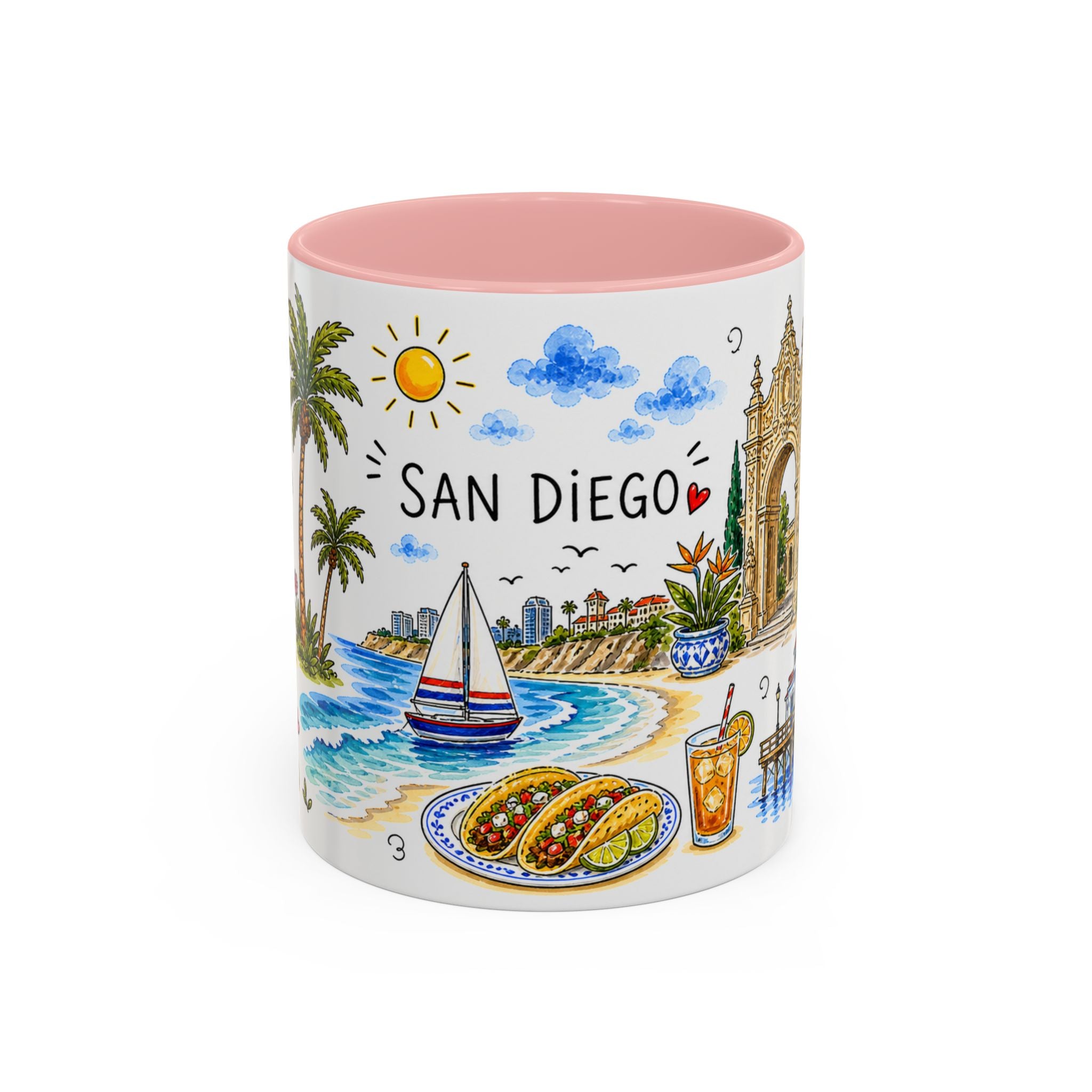 San Diego Illustrated Travel Mug | City Souvenir Accent Coffee Mug | 11oz 15oz Ceramic Cup