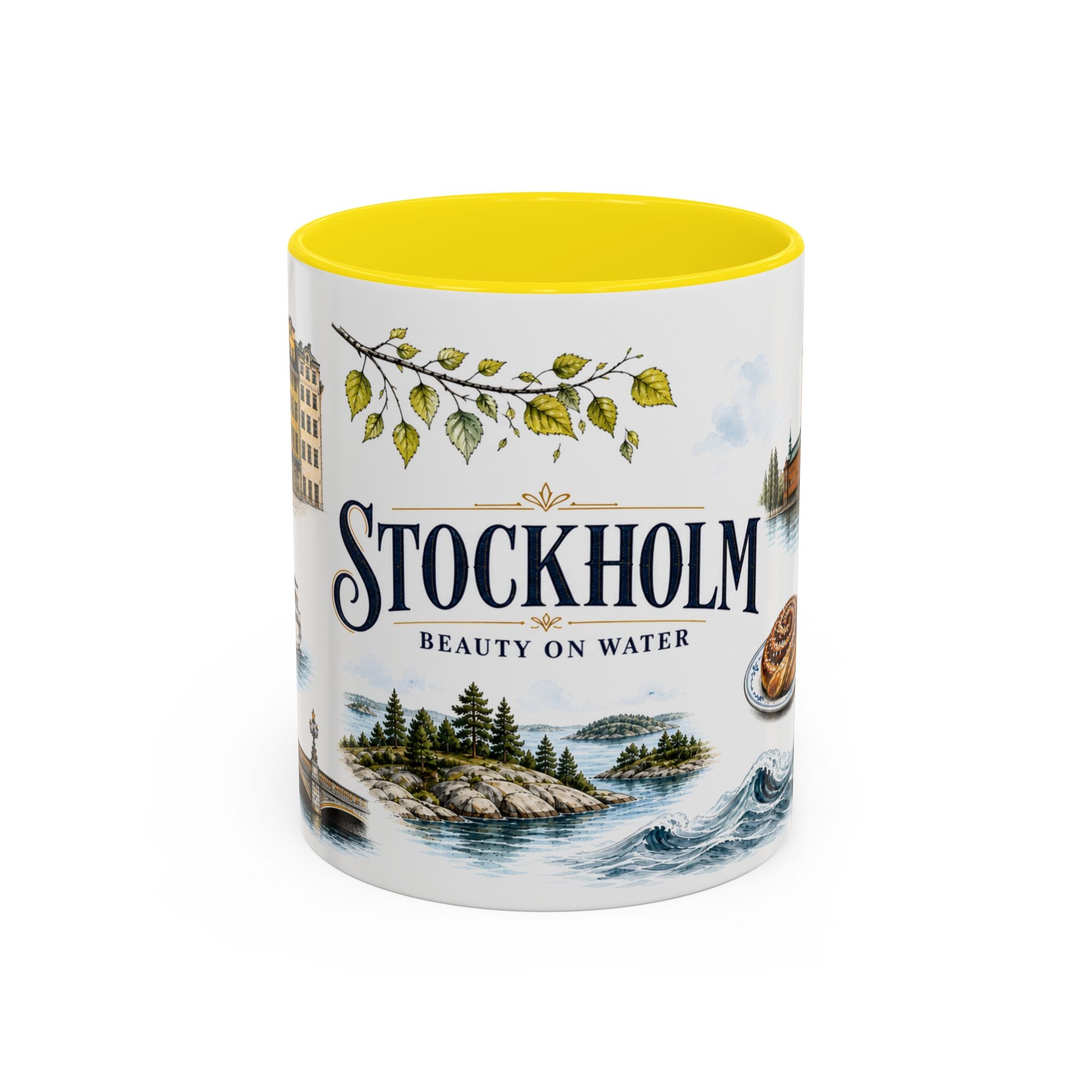 Stockholm Coffee Mug | Sweden Travel Souvenir | Vintage Illustrated City Gift | 11 oz 15 oz Accent Mug