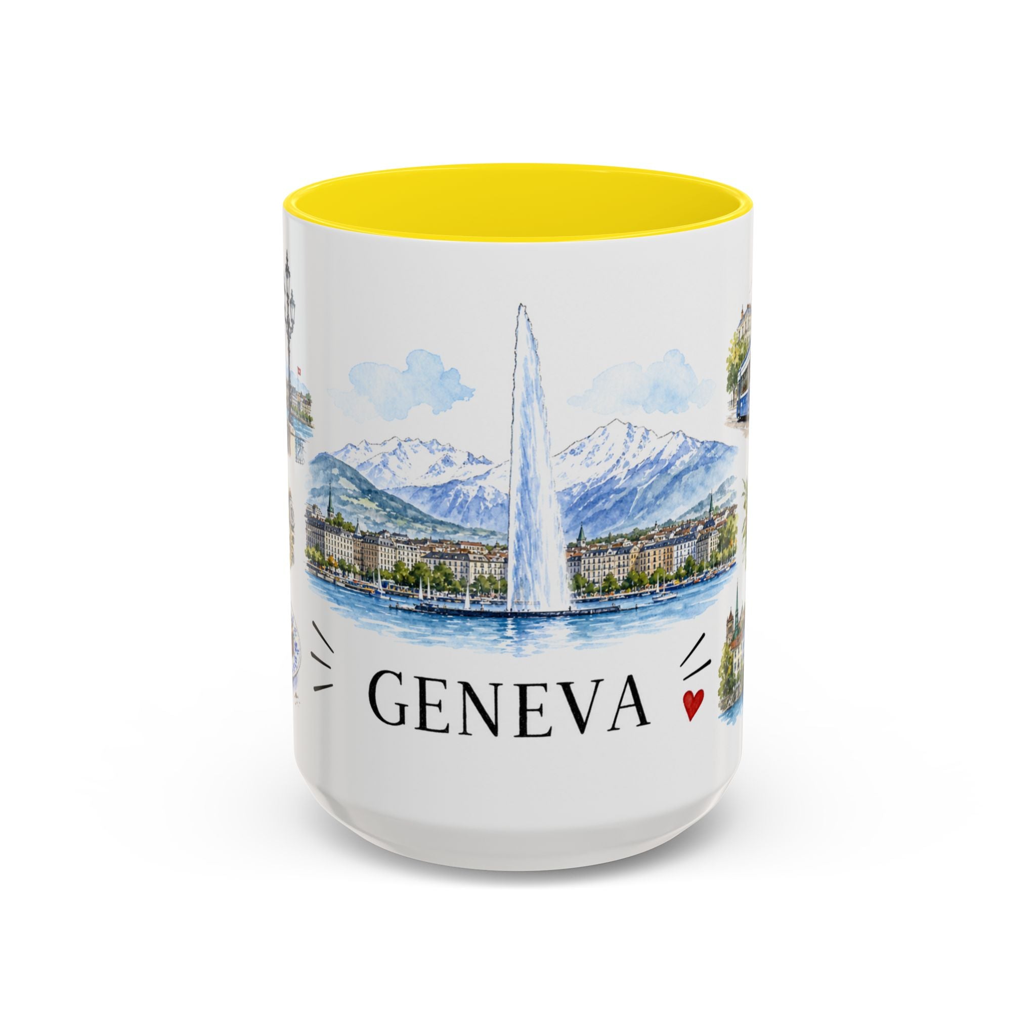 Geneva Illustrated Travel Mug | City Souvenir Accent Coffee Mug | 11oz 15oz Ceramic Cup