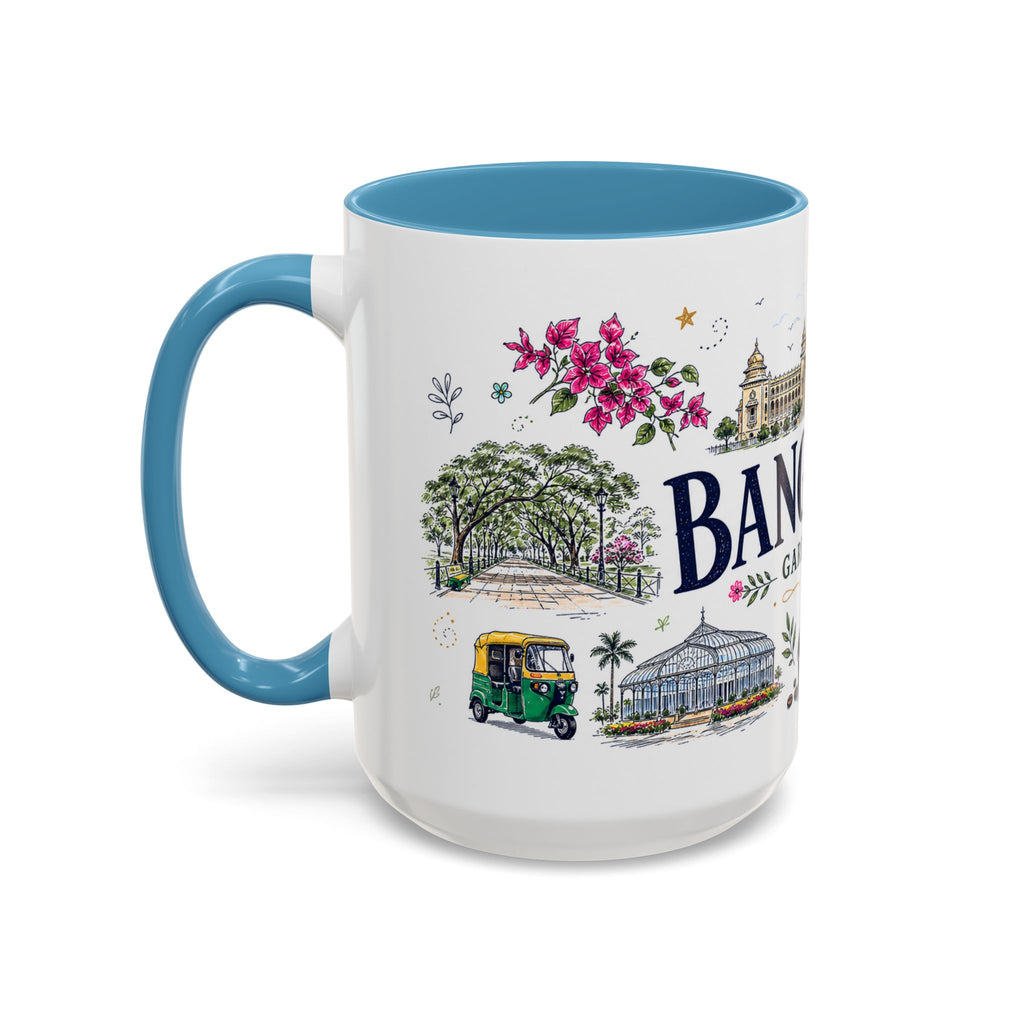Bangalore Coffee Mug | India Souvenir Travel Gift | Accent Color Ceramic 11oz 15oz