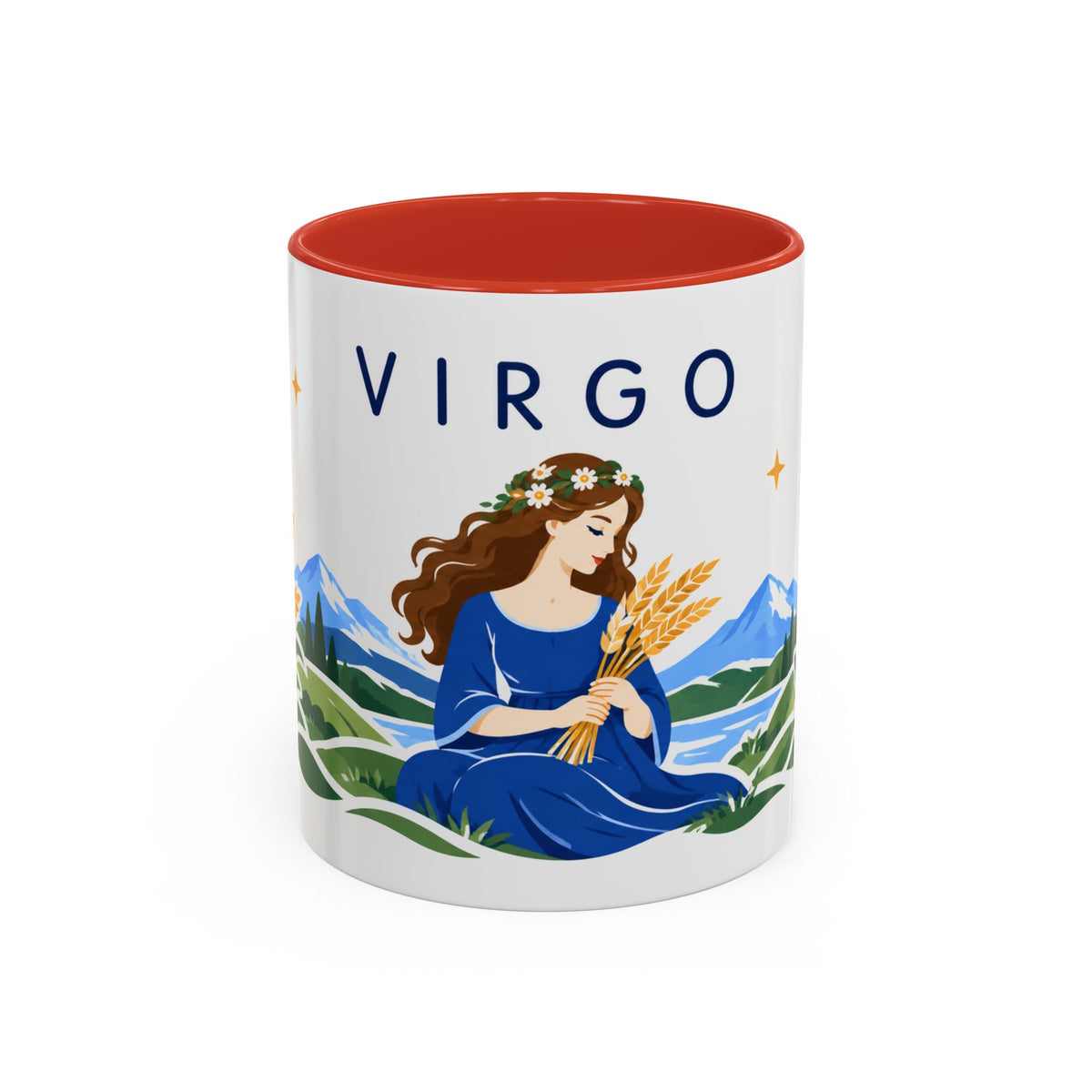 Virgo Zodiac Coffee Mug | Maiden and Wheat Design | Astrology Birthday Gift | 11 oz 15 oz Ceramic Accent Mug