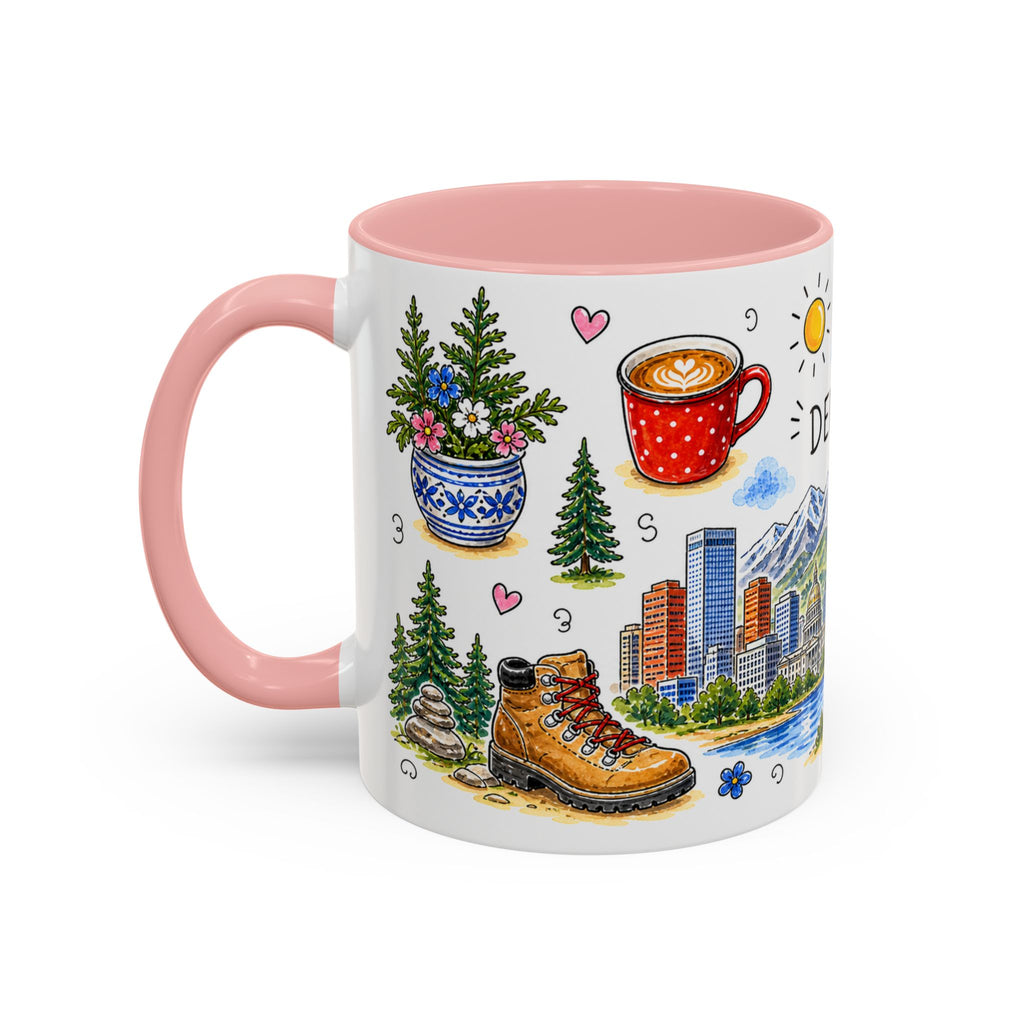 Denver Illustrated Travel Mug | City Souvenir Accent Coffee Mug | 11oz 15oz Ceramic Cup