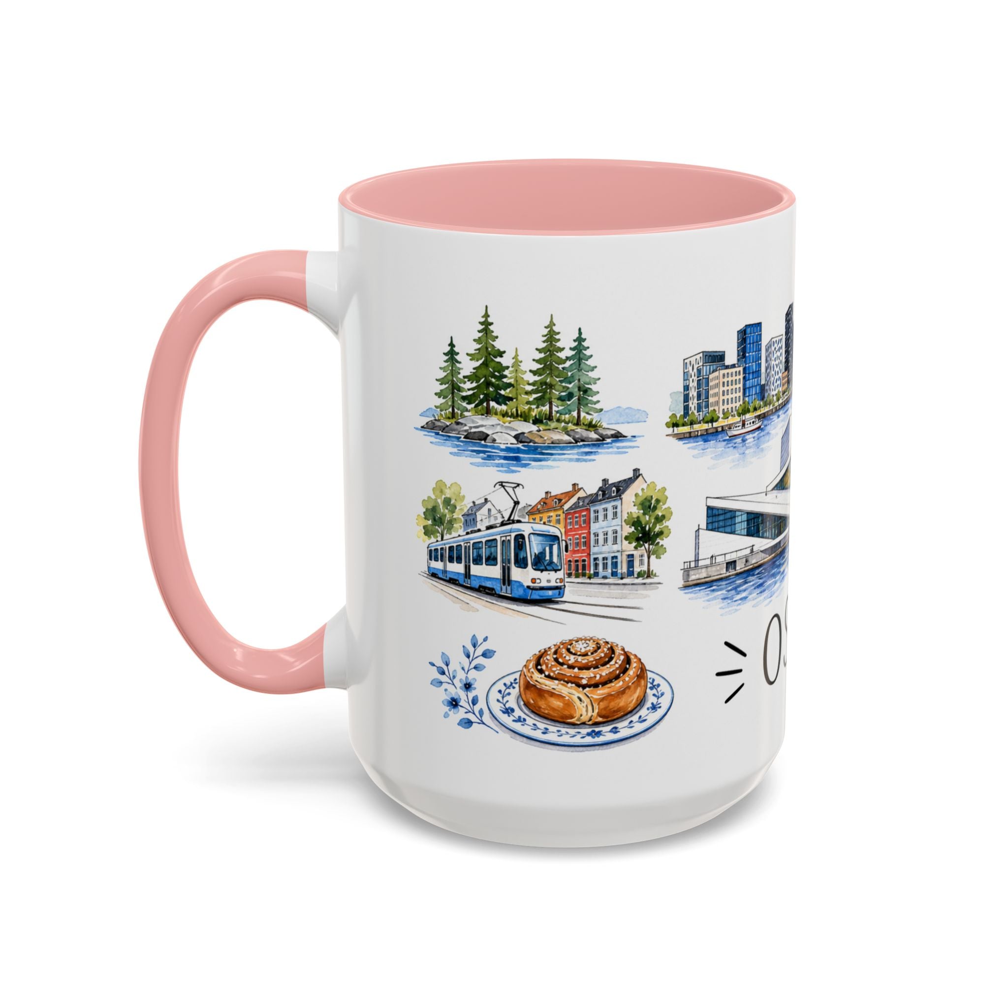 Oslo Illustrated Travel Mug | City Souvenir Accent Coffee Mug | 11oz 15oz Ceramic Cup